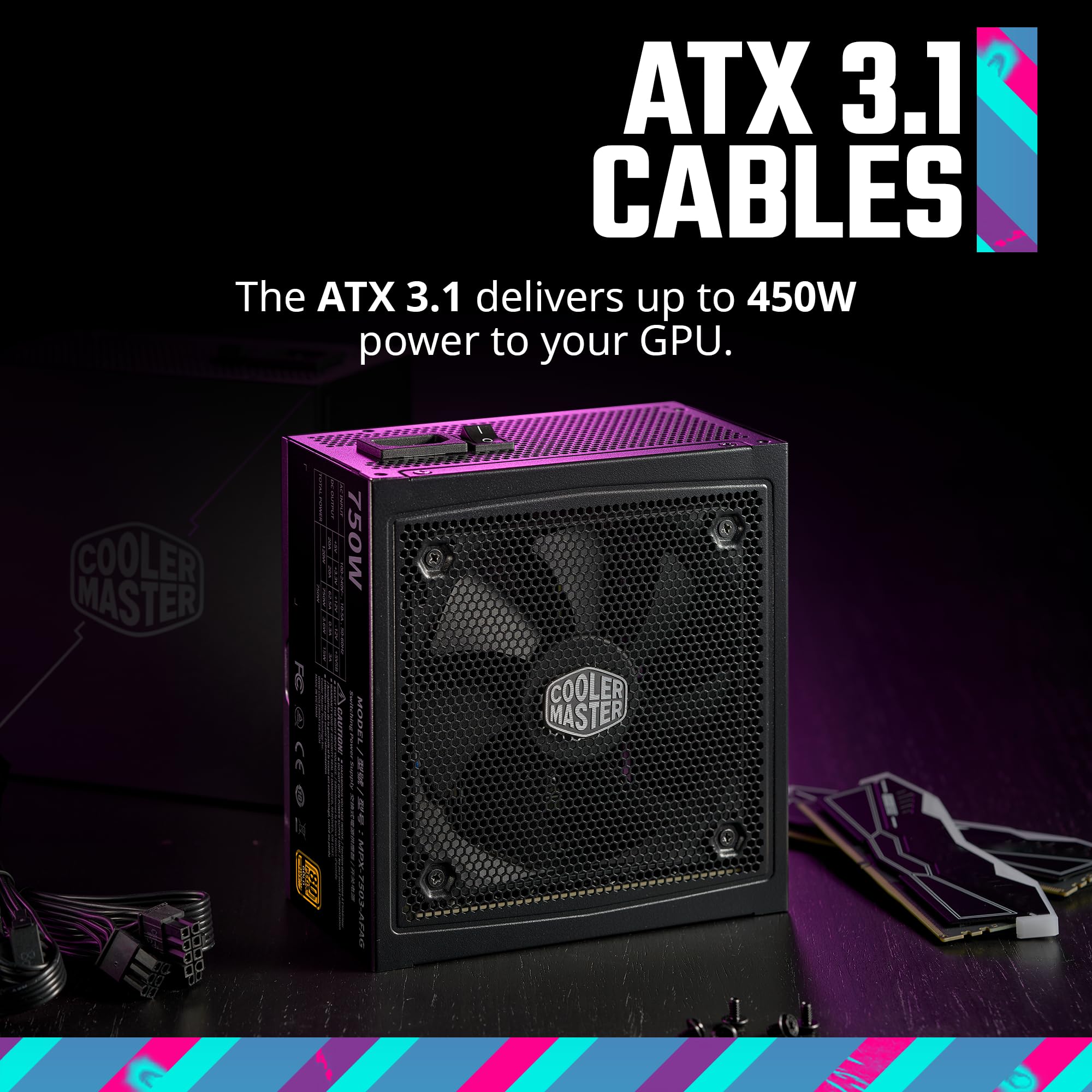 Cooler Master Mwe Gold 750 V3 Atx 3.1 Full Modular Psu, 750W, 80+ Gold Efficiency, 90 12Vhpwr|450W Pcie 5.1, Japanese Capacitors