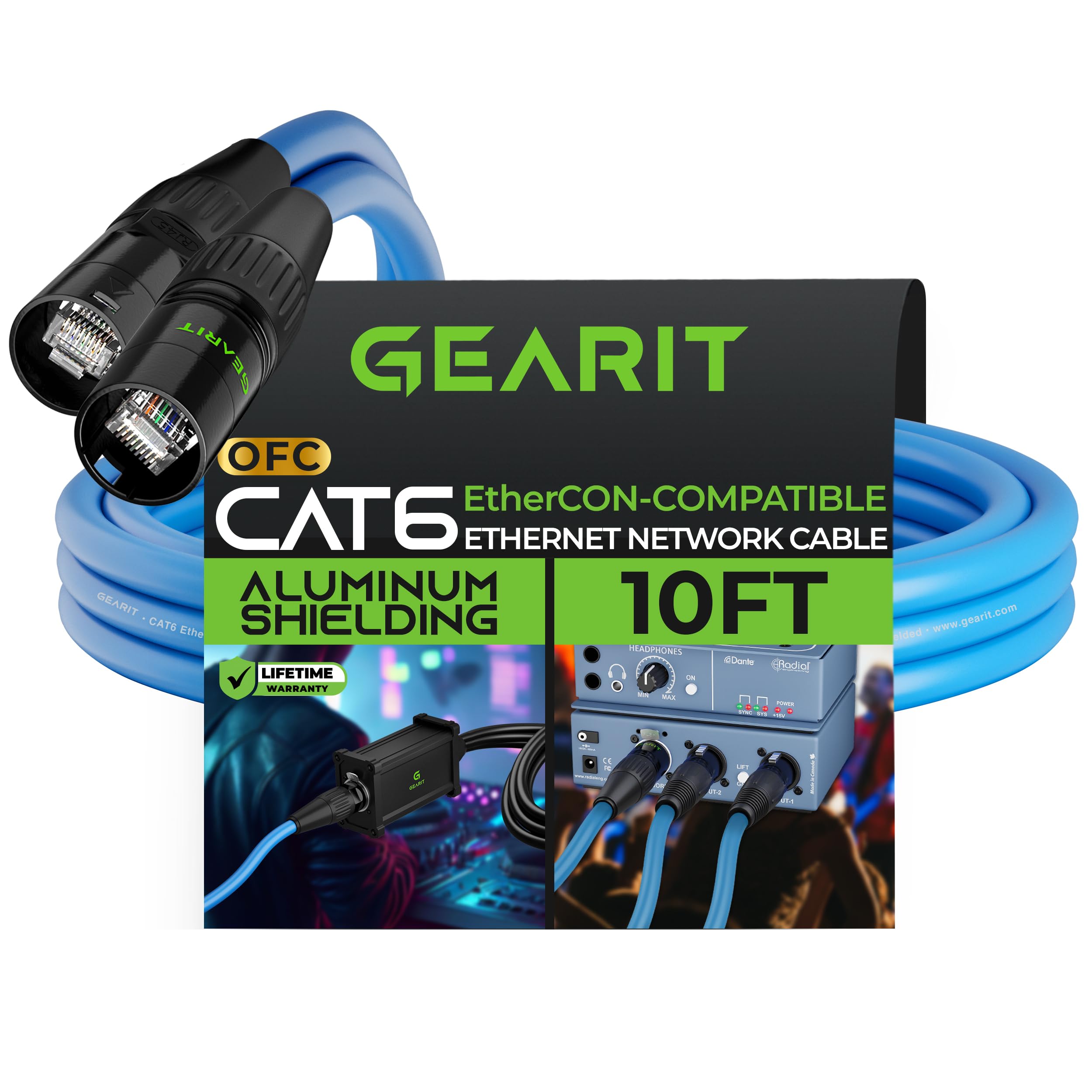 Gearit Cat6 Ethernet Cable, Ethercon Compatible (10 Feet) Rj45 Connectors For Pro Audio, Aluminum Shielded, Oxygen Free Copper  