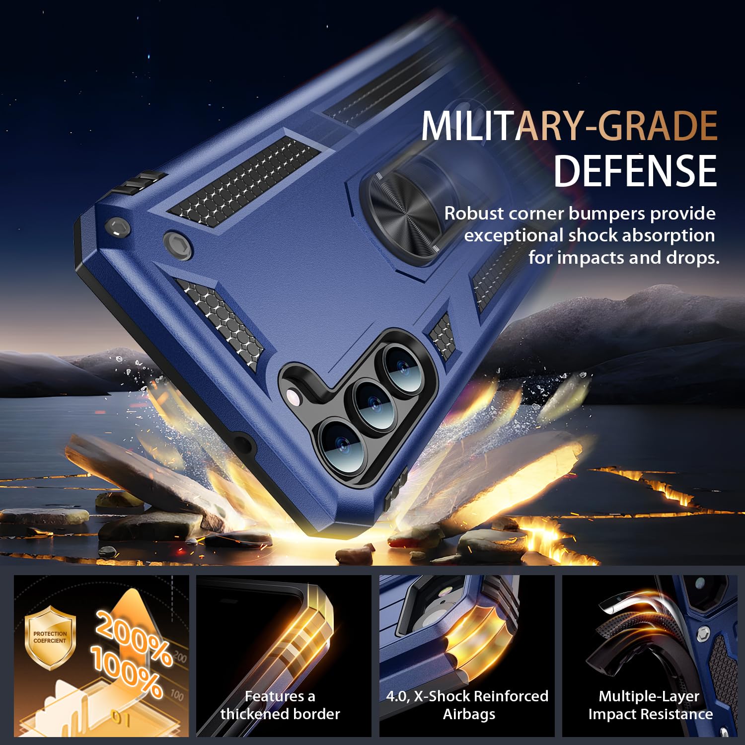 Ikazz For Galaxy S23 Case,Military Grade Shockproof Heavy Duty Protective Phone Cover Pass 16Ft Drop Test With Magnetic Kickstan