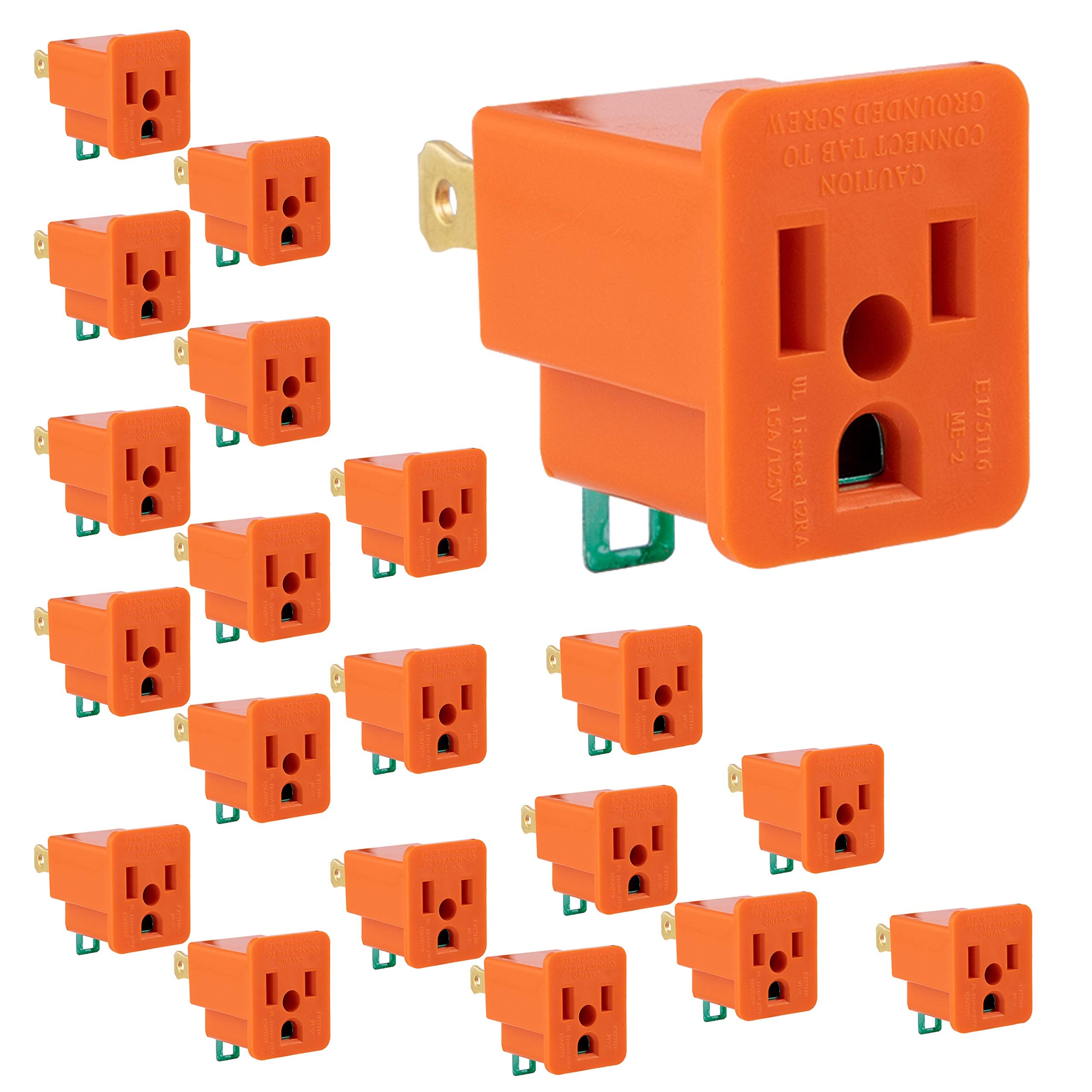 Ge Polarized Grounding Outlet Extender, 20 Pack, Turn 2 Prong Into 3, Easy To Install, Indoor, Ul Listed, Orange, 46851