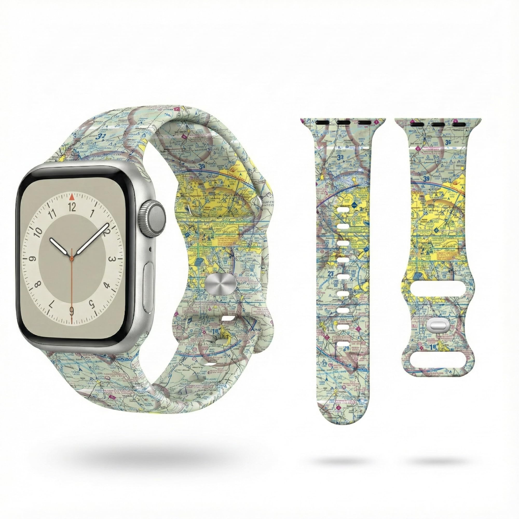 EmoBands Gifts for Pilots Aviation VFR Chart Compatible with Apple Watchband Silicone Sport 38/40/41 M/L