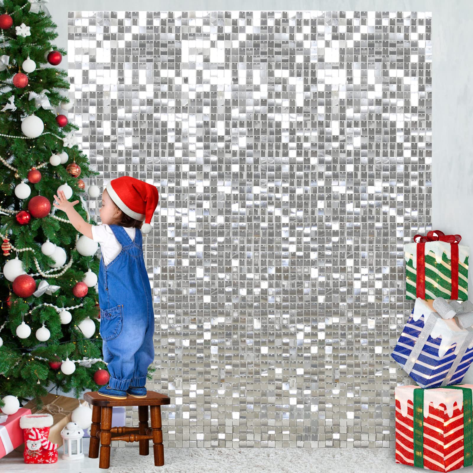 Silver Shimmer Backdrop Wedding Disco Backdrop Sequin Wall Panels Glitter Wall Decor For Backdrop Indoor Outdoor Christmas Cerem