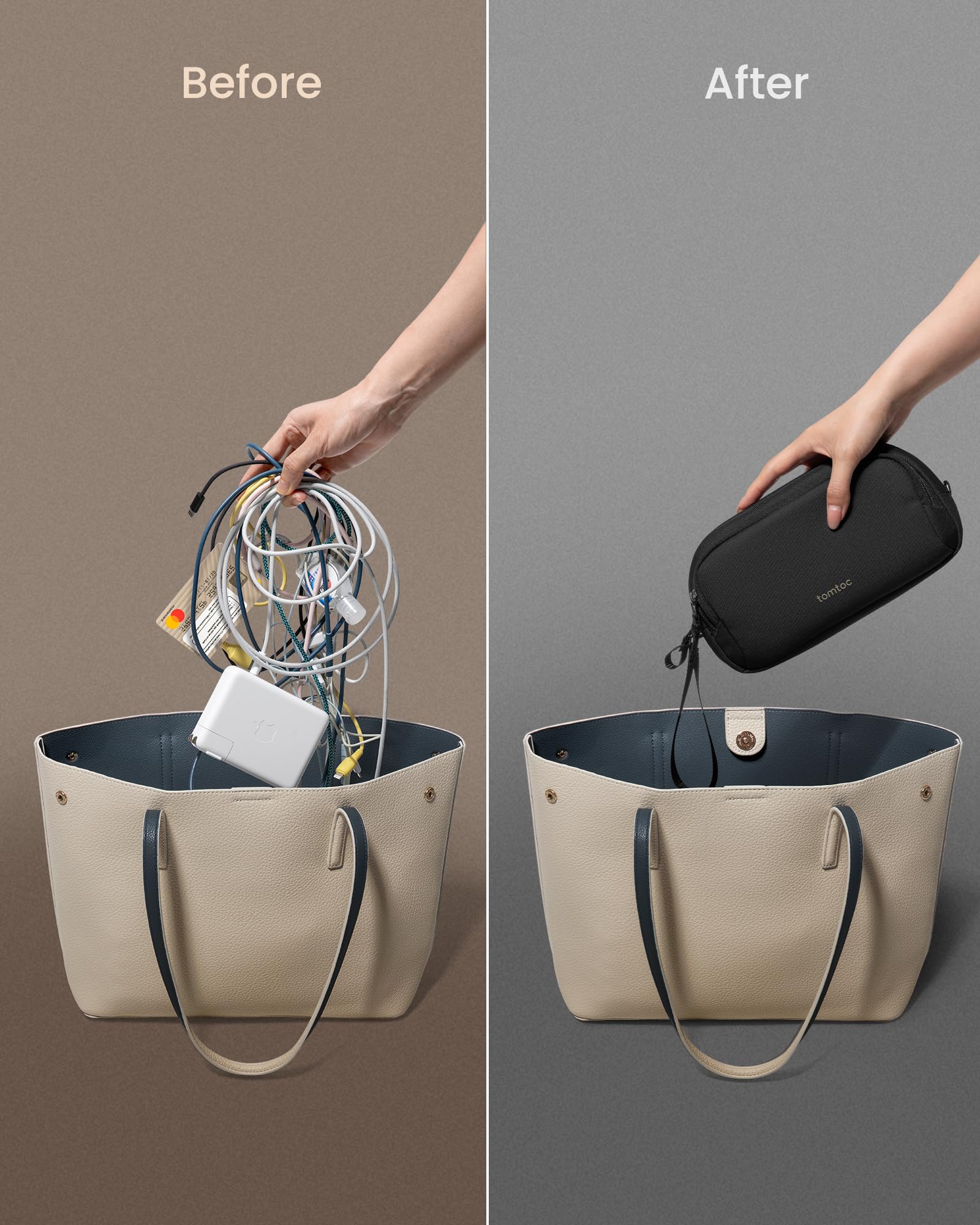 Tomtoc Electronic Organizer Travel Case, Water Resistant Dual Compartment Tech Pouch Cable Organization Storage Bag For Charger,