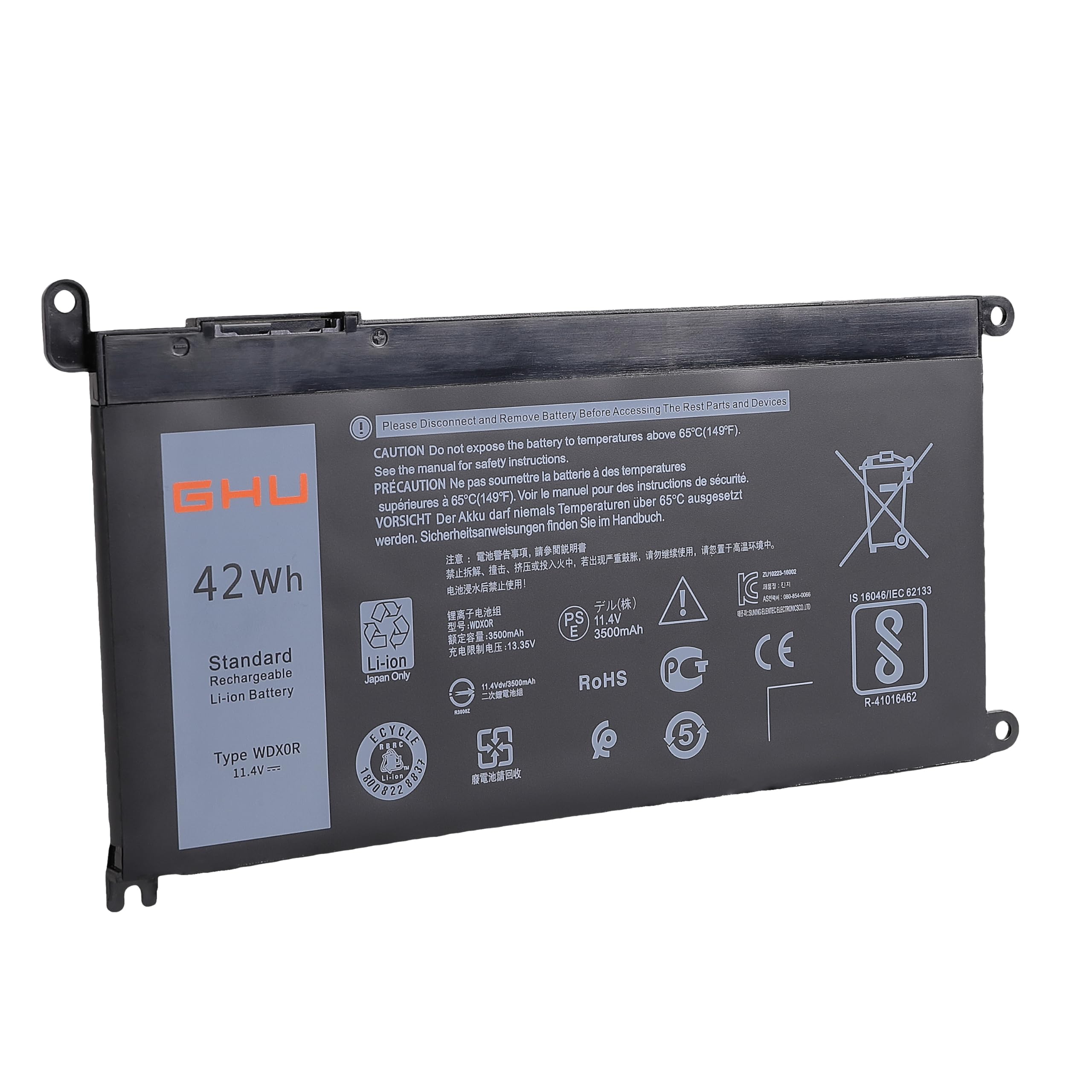 Ghu New Battery Replacement For Wdx0R Wdxor 42 Wh 11.4V Compatible With Dell Inspiron 13 5368 5378 15 5565 5567 5568 5578 17 576