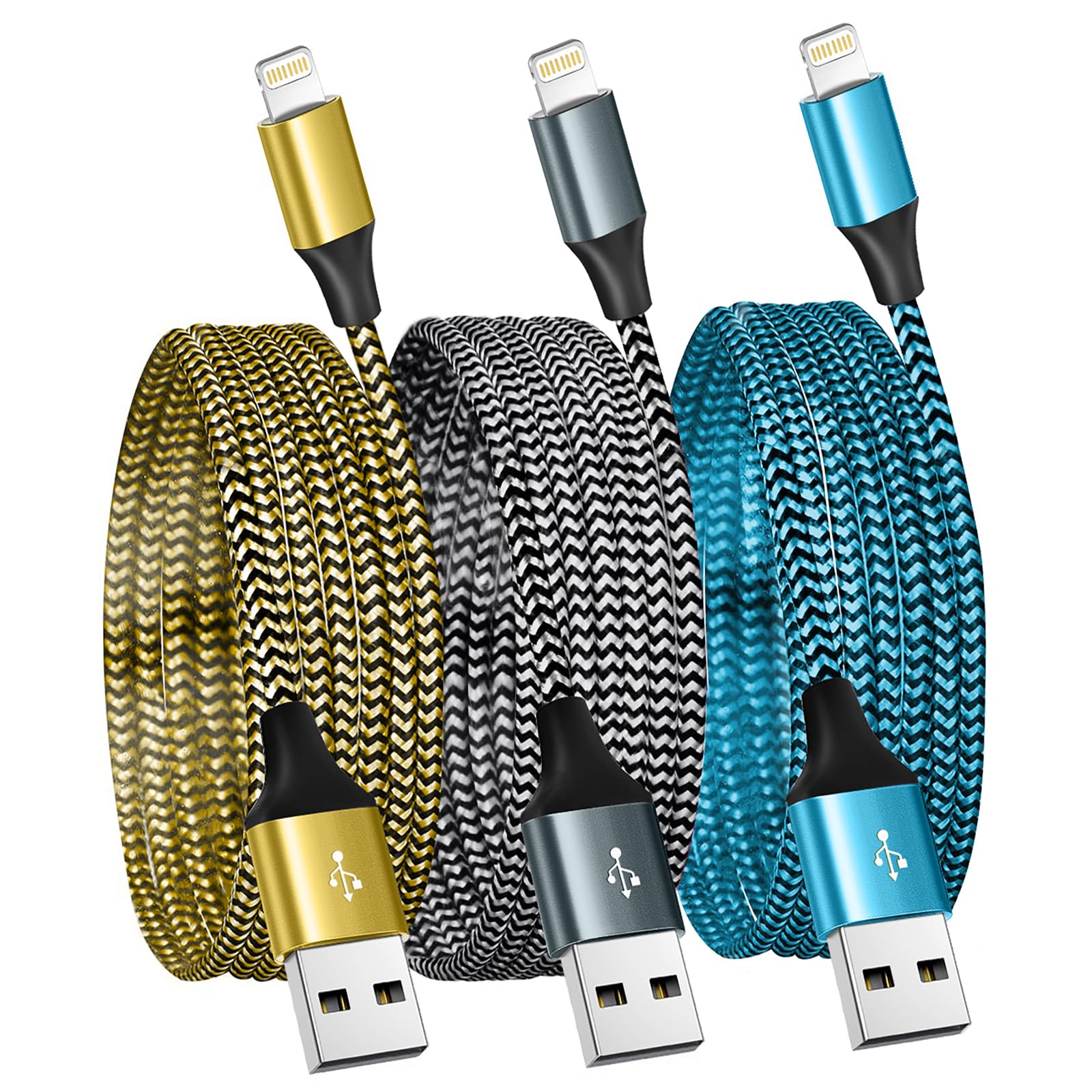 Shusel For Iphone Charger 3 Pack 6Ft Usb Lightning Cable Mfi Certified Fast Charging Nylon Braided For Iphone Charger Cord Compa
