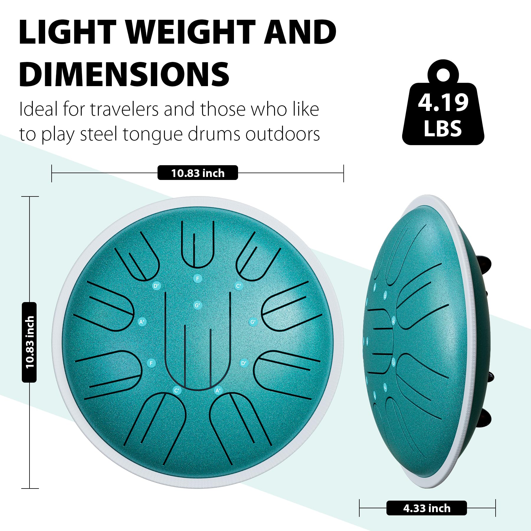 Steel Tongue Drum, 10 Inch 10 Notes Steel Hanpan Tongue Drum, G Major Tongue Drum, Steel Handpan Drums Mallets And Carry Bag, Ma