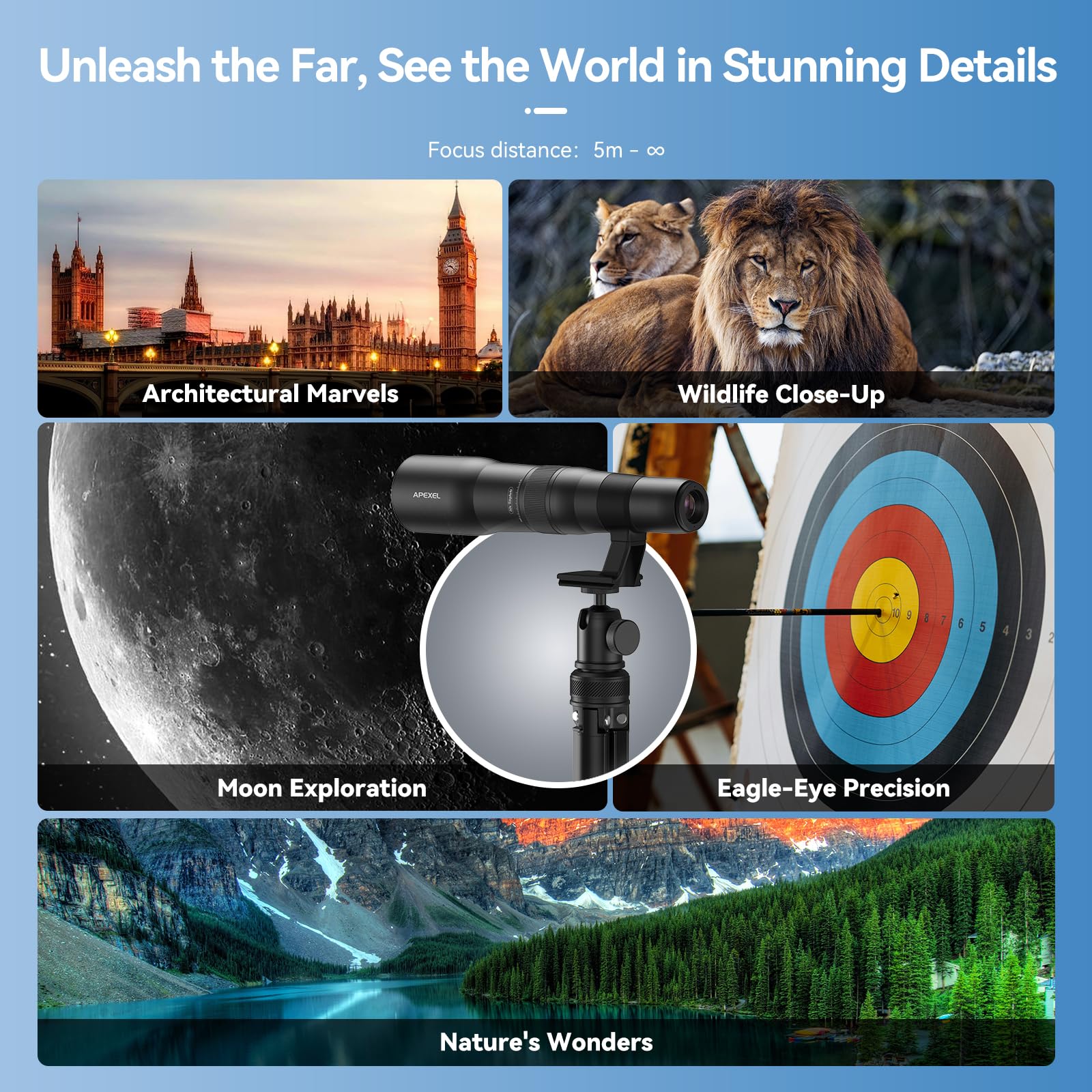 Apexel 50X High Power Hd Telephoto Lens | With Tripod & Universal Phone Clip For Iphone 16/15/14/13 Series, Samsung, Android And