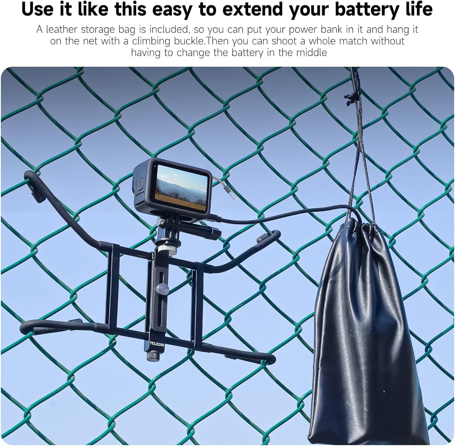 Telesin Camera Fence Phone Mount Mevo Start Game Changer Chain Link Video Recording Accessories, Backstop Lynkspyder Clamp Clip Holder Attachment For Gopro Insta360 Iphone Baseball Softball Tennis