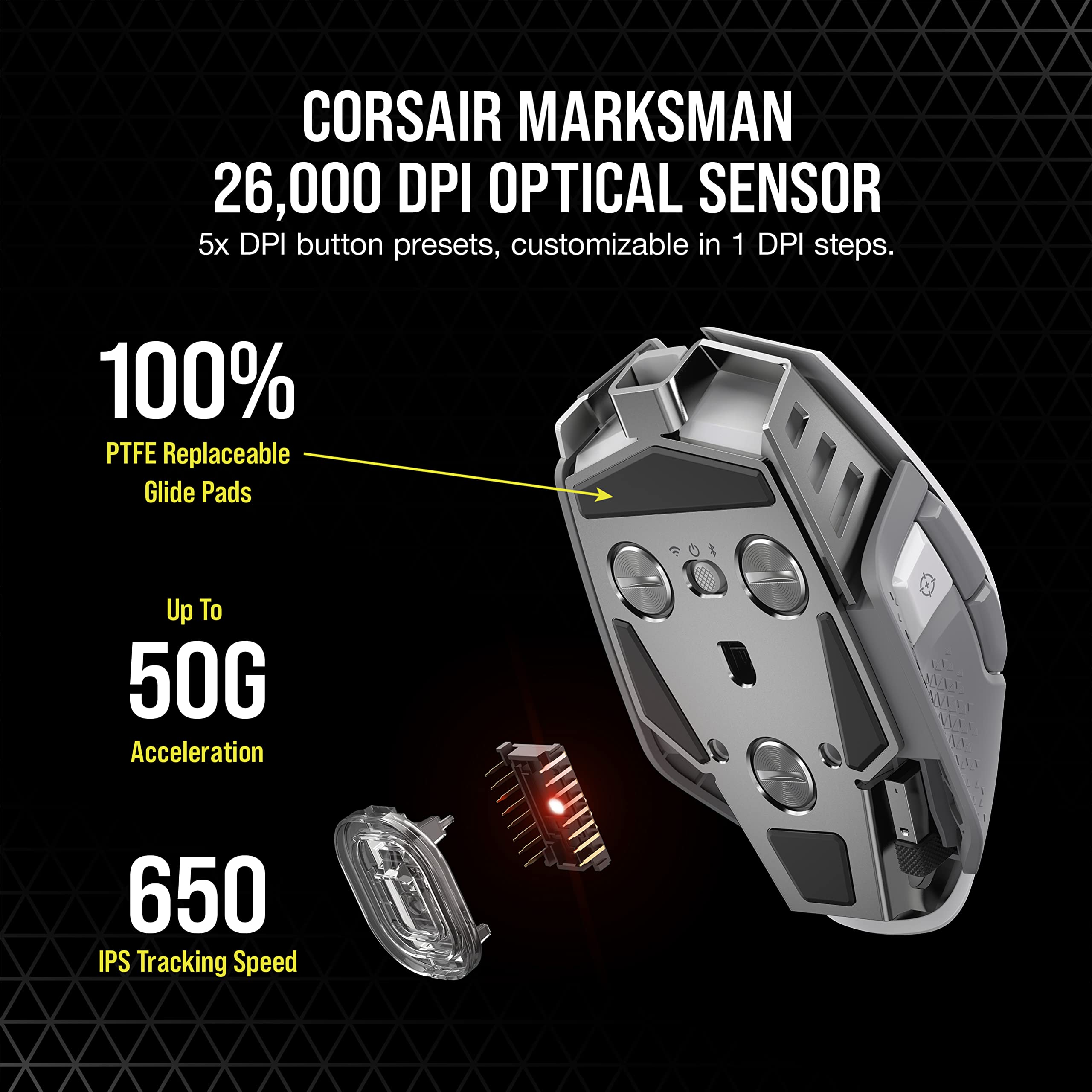 Corsair M65 RGB Ultra Wireless Gaming Mouse - 26,000 DPI, 120 Hours Battery, 8 Buttons, White, Model CH-9319511-NA2