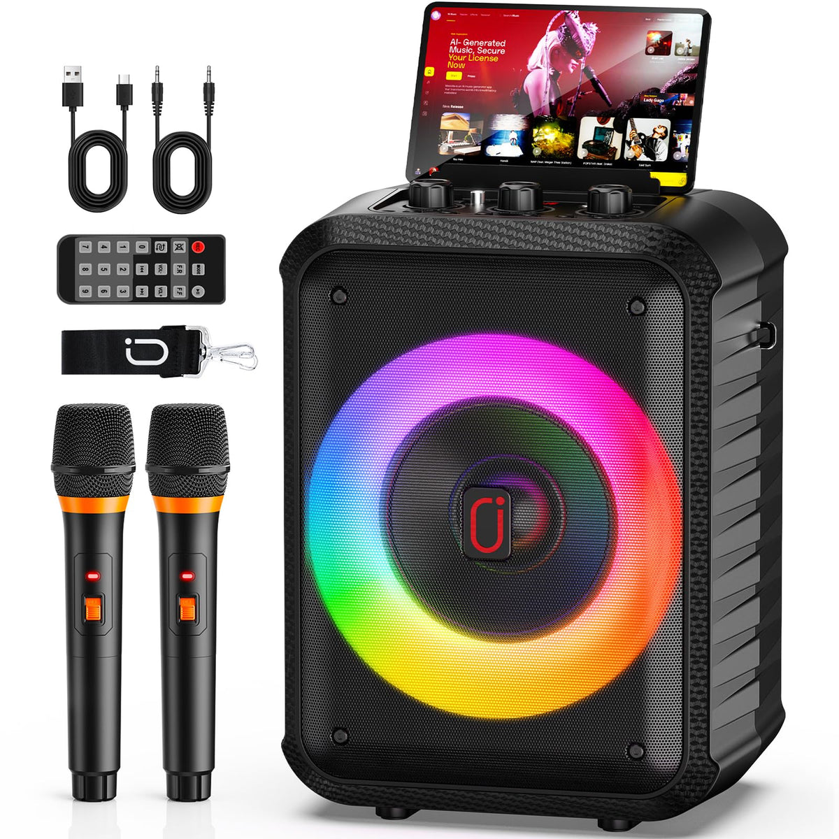 JYX Karaoke Machine, Portable Bluetooth Speaker with 2 Wireless Microp ...
