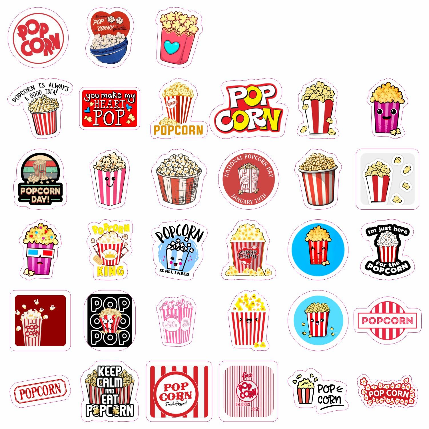 Popcorn Stickers For Water Bottle And Laptop   Popcorn Party Favors & Decorations, Waterproof Vinyl Decals, Movie Night And Snac