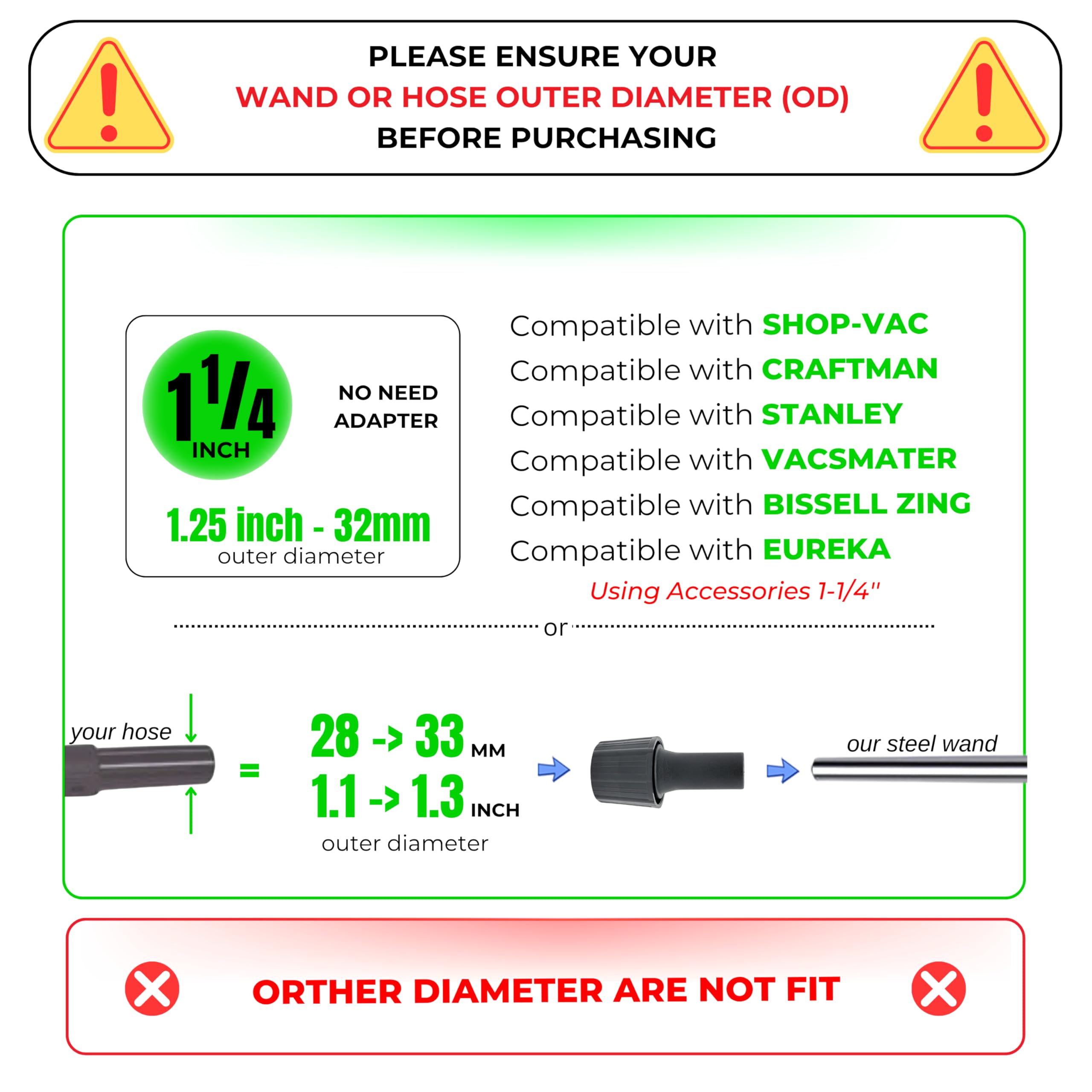 Vacuum Floor Brush & Extension Wand For Universal Vacuum Cleaners With 1  Inch (1.25'') (32Mm) Inner Diameter With Horse Hair So