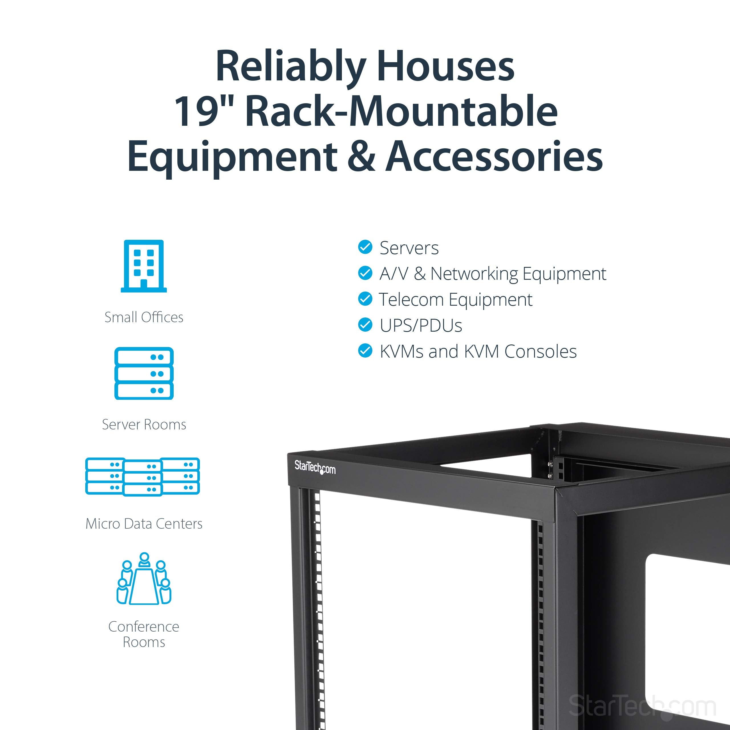 Startech.Com 4 Post 8U Hinged Wall Mount Network Rack, 19'' Open Frame Server Rack With 19.8In Mounting Depth, Wall Mount Swing