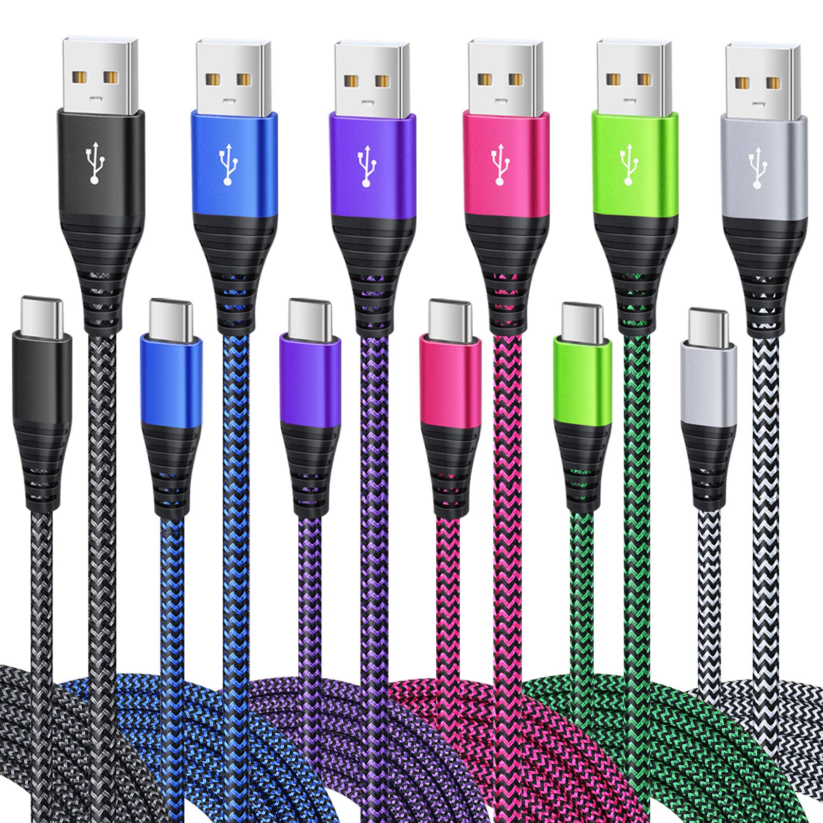 Besgoods Usb Type C Charger Cable, 6 Pack 10Ft Usb C Cable Fast Charging Braided Type C Charger Cord For Iphone 16/15, Galaxy S24 S23 S22 S9 S10 A13 A15 A03S, Pixel Black White Blue Green Purple Rose