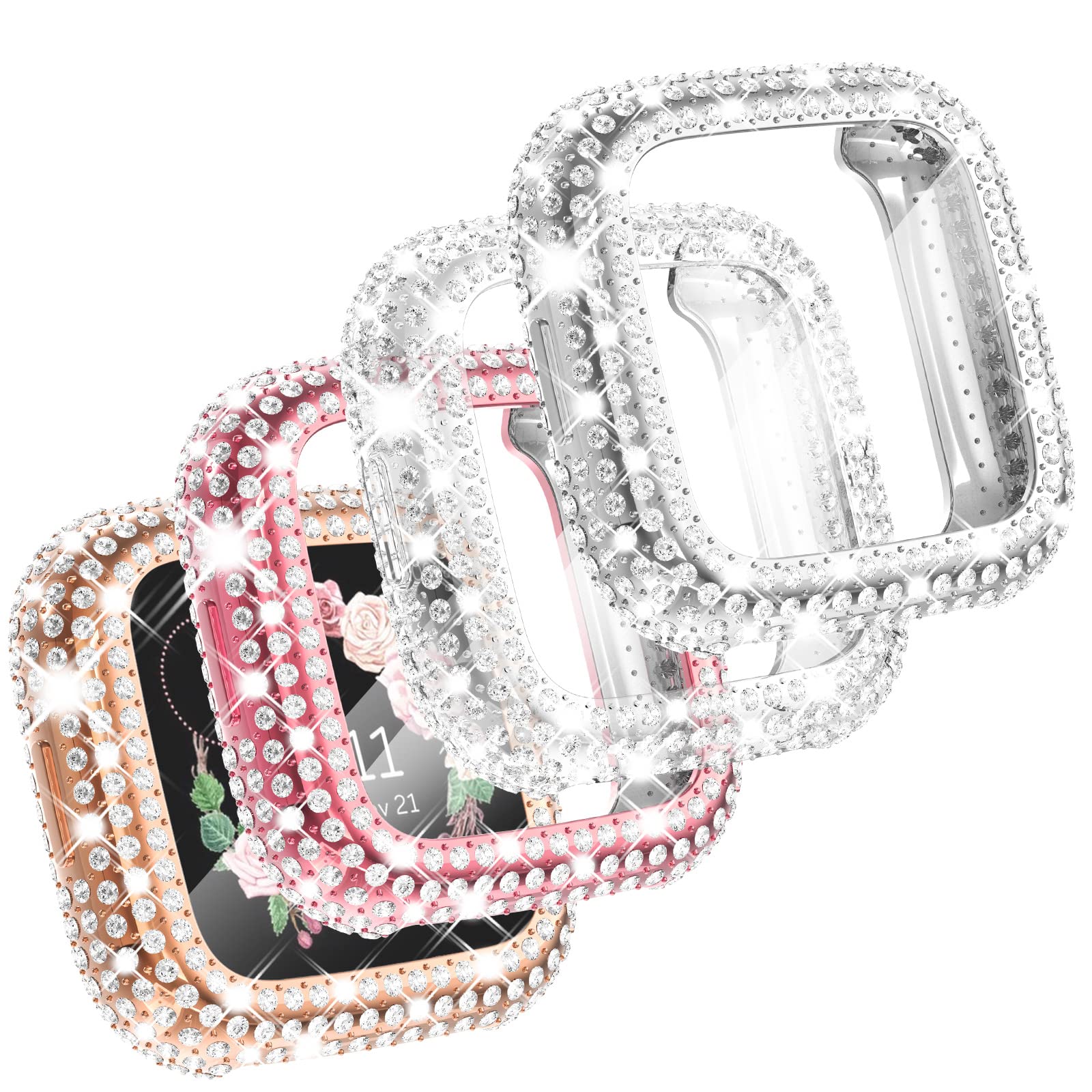 Chanchy 4 Pack Bling Case Compatible With Fitbit Versa 2 Case Screen Protector, Over 200 Crystal Soft Tpu Full Protective Case C