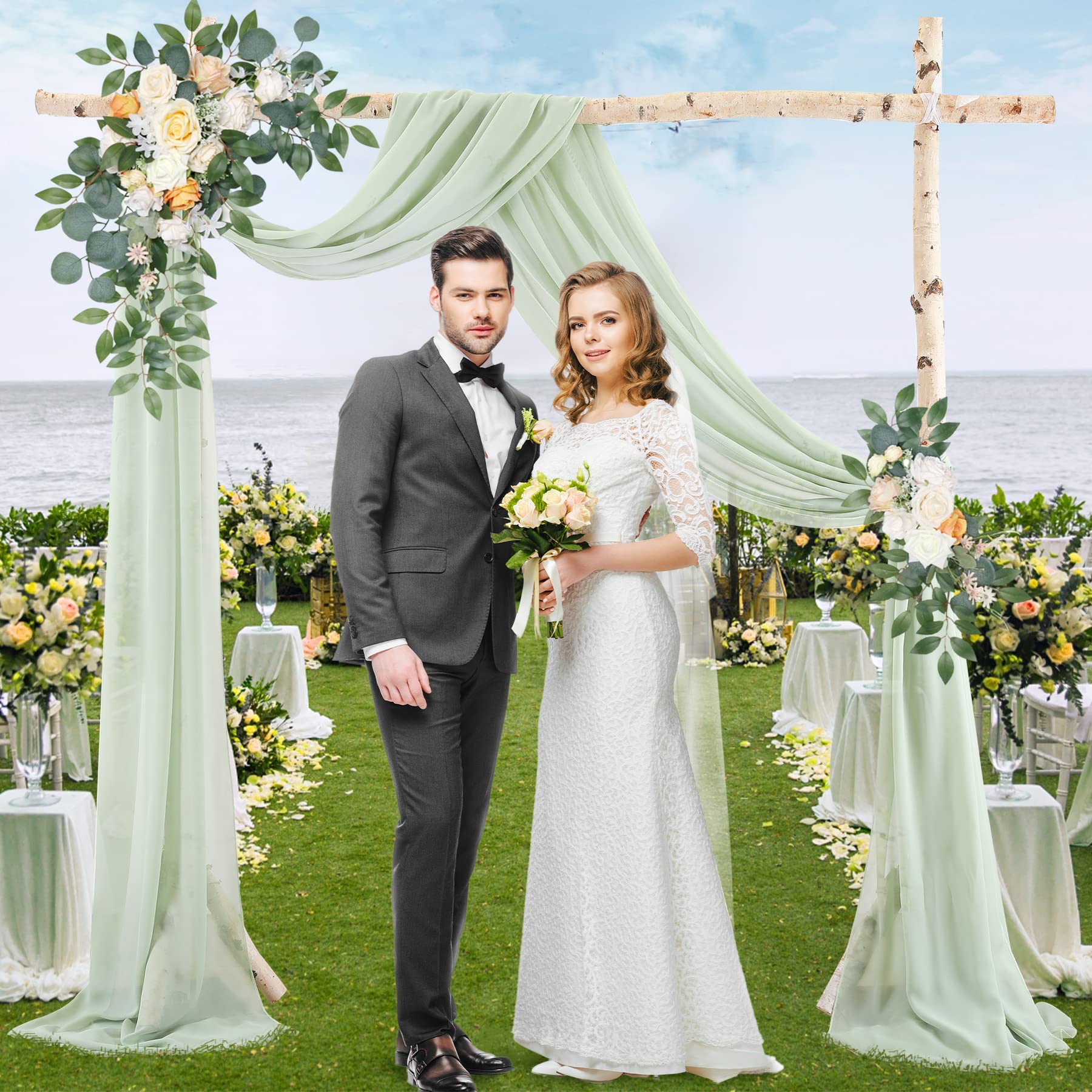 Wedding Arch Draping Fabric,1 Panel 18Ft Sage Green Wedding Arch Drapes Chiffon Fabric Drapery Wedding Arch Decorations For Cere