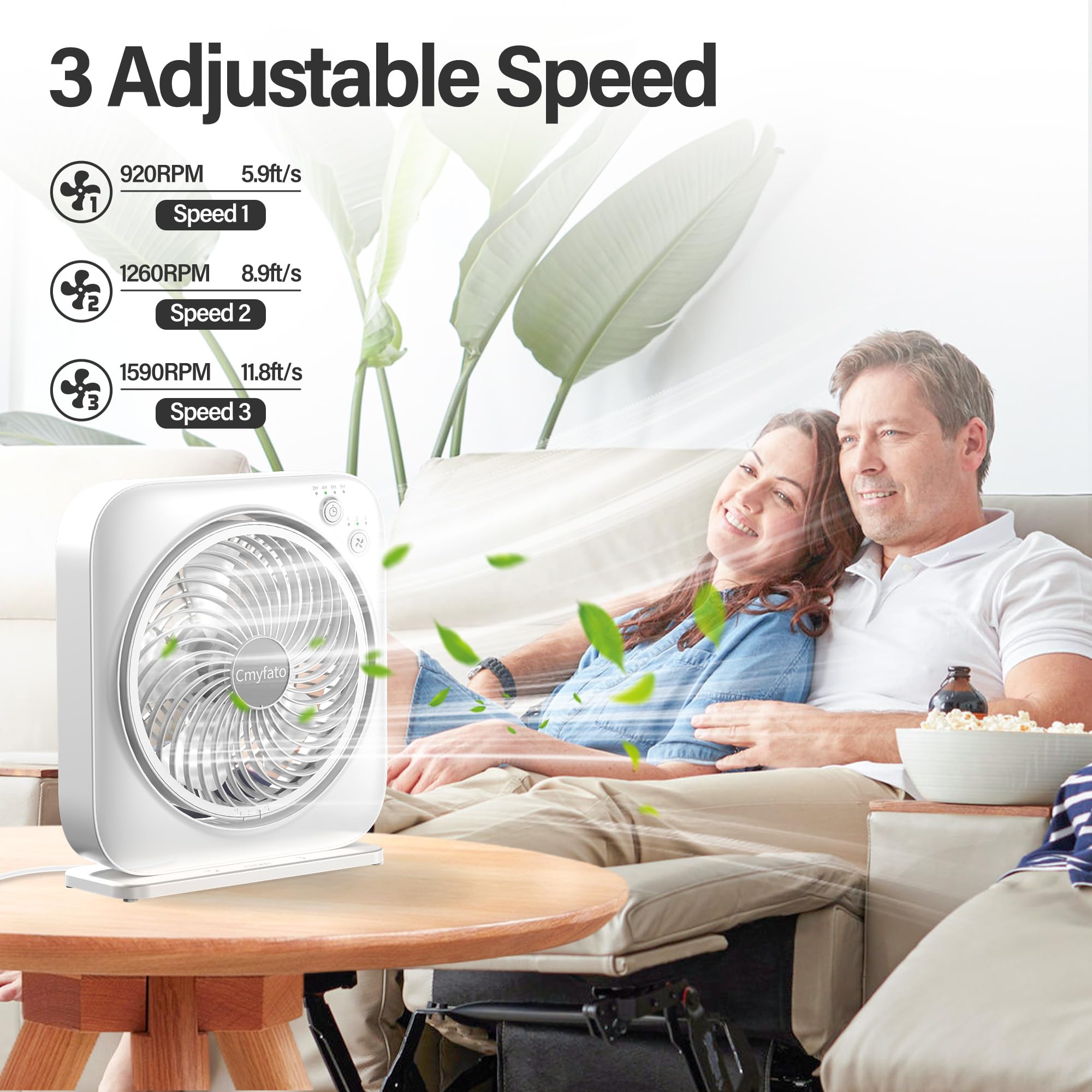 Cmyfato Portable Table Fan, Window Fan,Small Box Fan With 3 Powerful Speed & 4 Timer Setting, 270? Pivoting Quiet Square Dc Fan