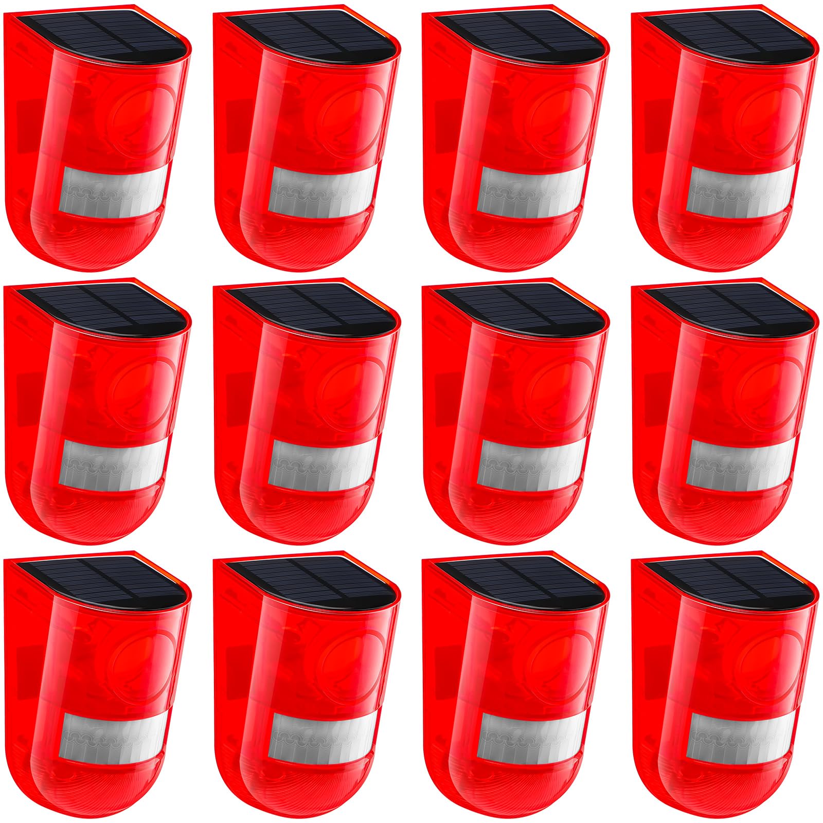 Qualirey 12 Pack Solar Sound And Light Alarm Motion Sensor 129Db Outdoor Dog Baking Security Siren Waterproof Motion Activated D