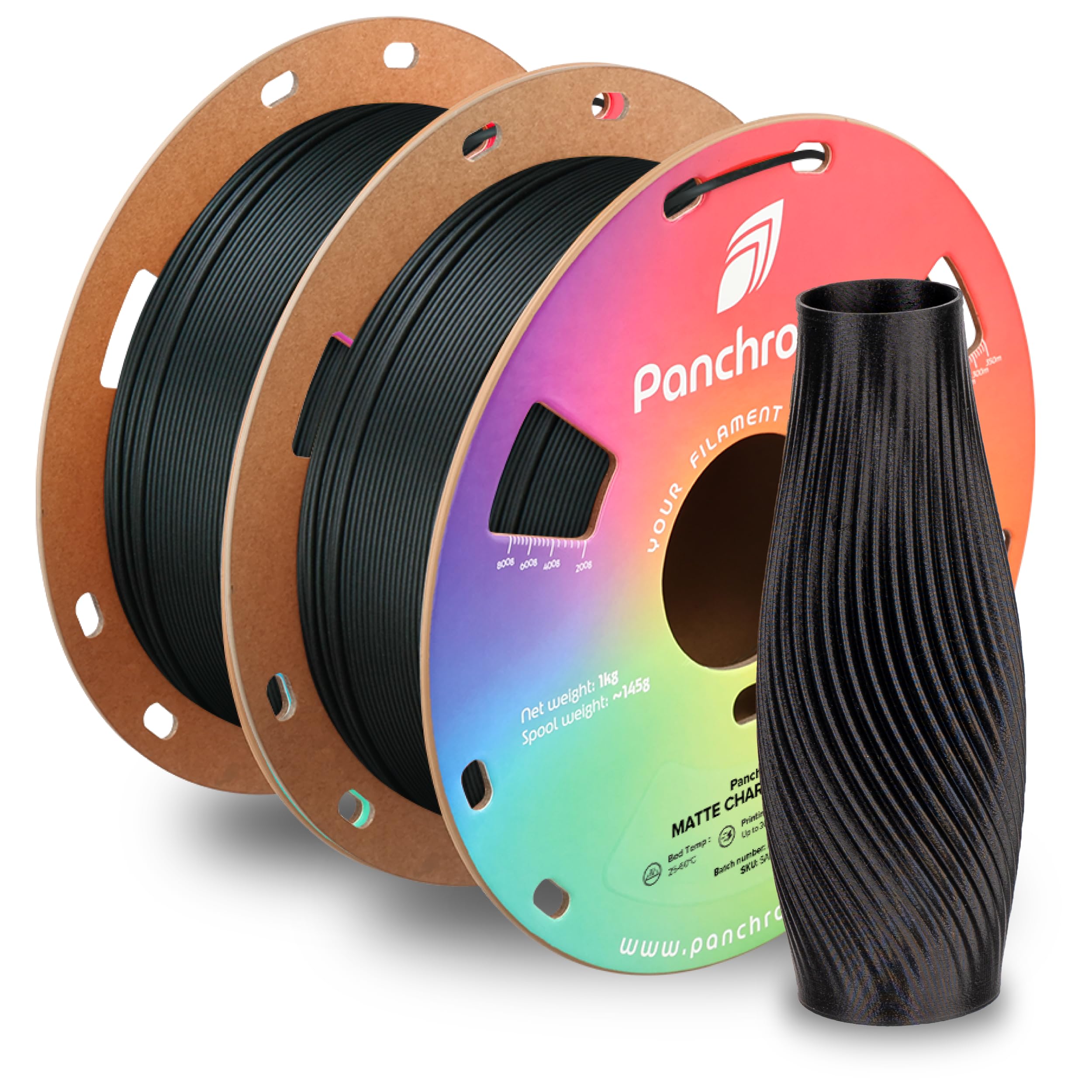 Polymaker Panchroma Matte PLA Filament 1.75mm 2KG Bundle, 2x1kg Matte Charcoal Black 3D Printing Filament, Formerly Polyterra Ma