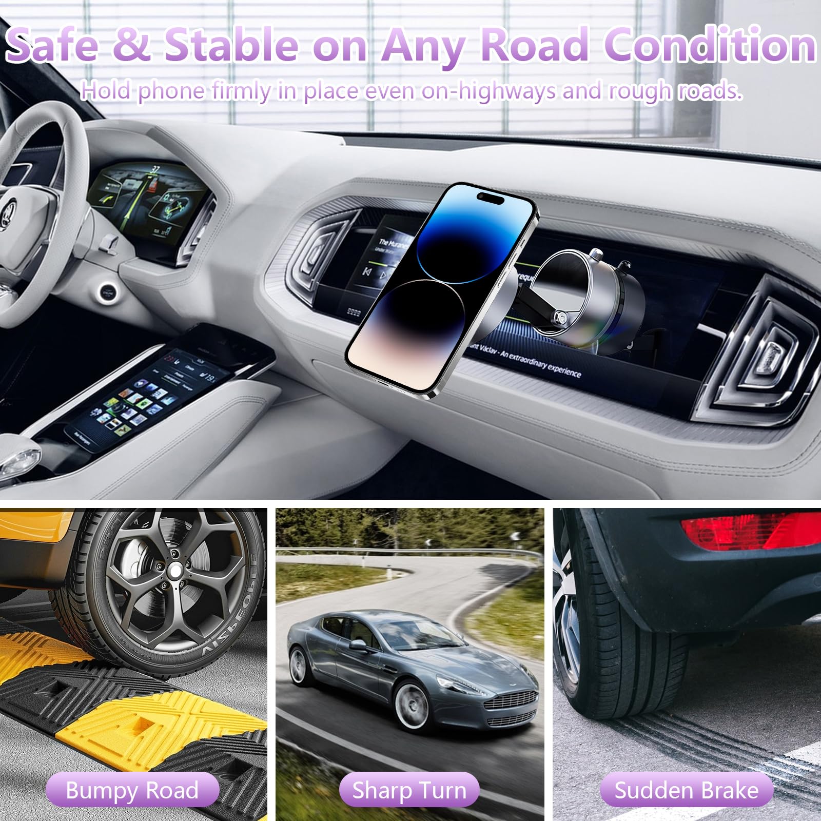 Daioai 2025 Upgrated Vacuum Magnetic Suction Phone Holder, Hands-Free Magnetic Cell Phone Holder, 360 Adjustable Suction Cup Pho