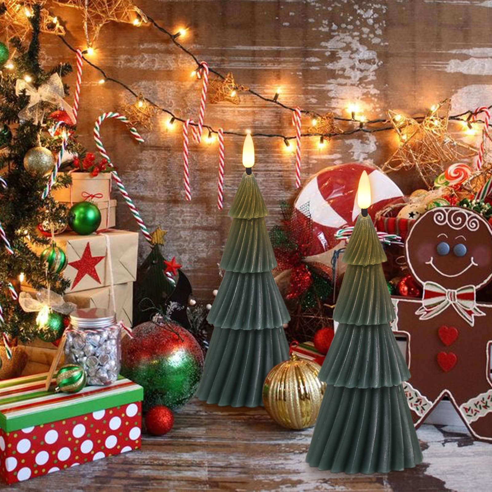 Wondise Christmas Tree Flameless Candles With 6Hrs Timer, Real Wax Battery Operated 3D Wick Led Candles Flameless Flickering Can