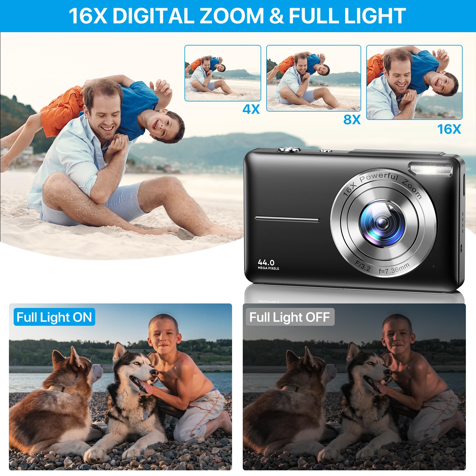 Digital Camera, Upgraded Fhd 1080P Digital Camera With Strap 32Gb Sd Card 16X Digital Zoom Compact Point And Shoot Camera For Ki