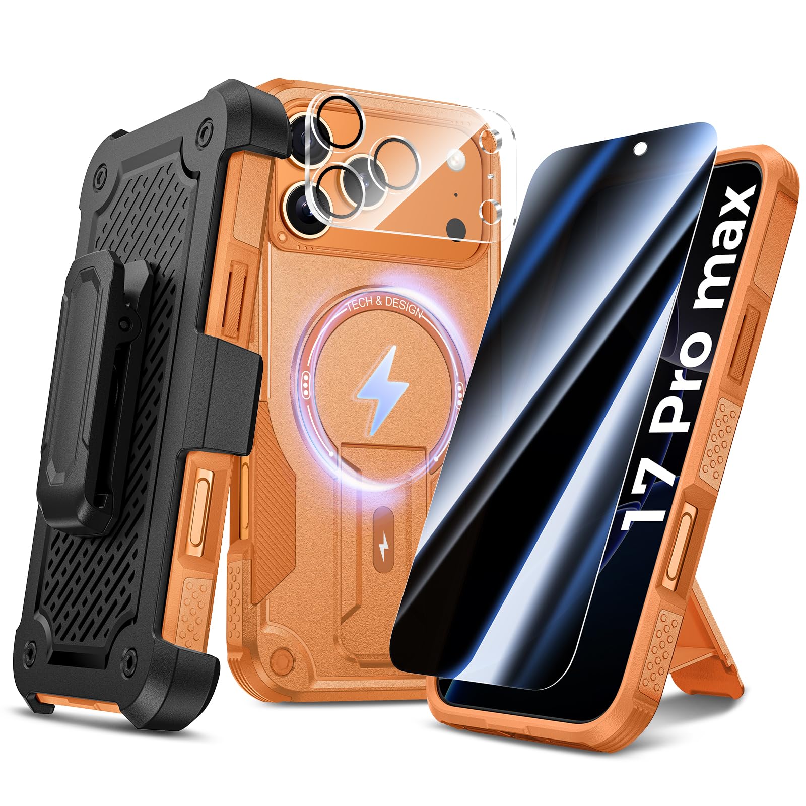 Goton 4in1 for iPhone 17 Pro Max Case with Belt Clip Holster Orange