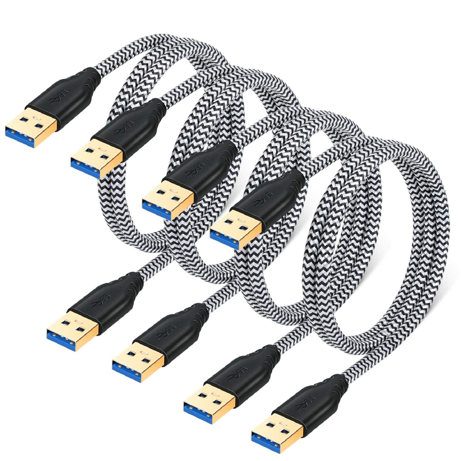 Besgoods 4 Pack Usb 3.0 A To A Cable   3Ft Usb To Usb Male To Male Cable Short Braided Double End Usb Cord Compatible For Dvd Players, Hard Drive Enclosures, Laptop Cooler And More � White