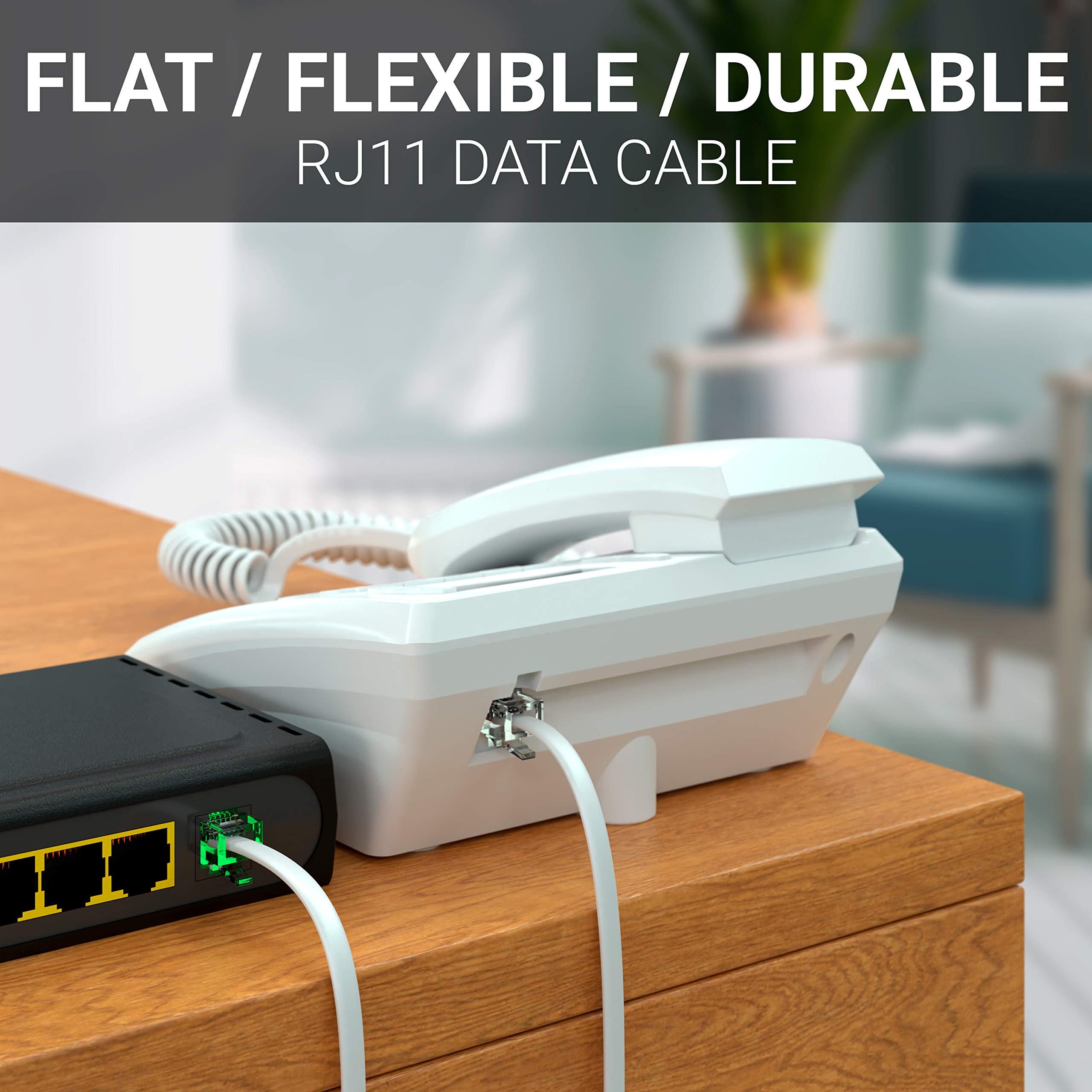 G Plug 50Ft Rj11 Cable Phone Cord For Landline & Telephone Cord For Rj11 To Rj11 Devices   Smooth, Clear Connections & Optimum Q