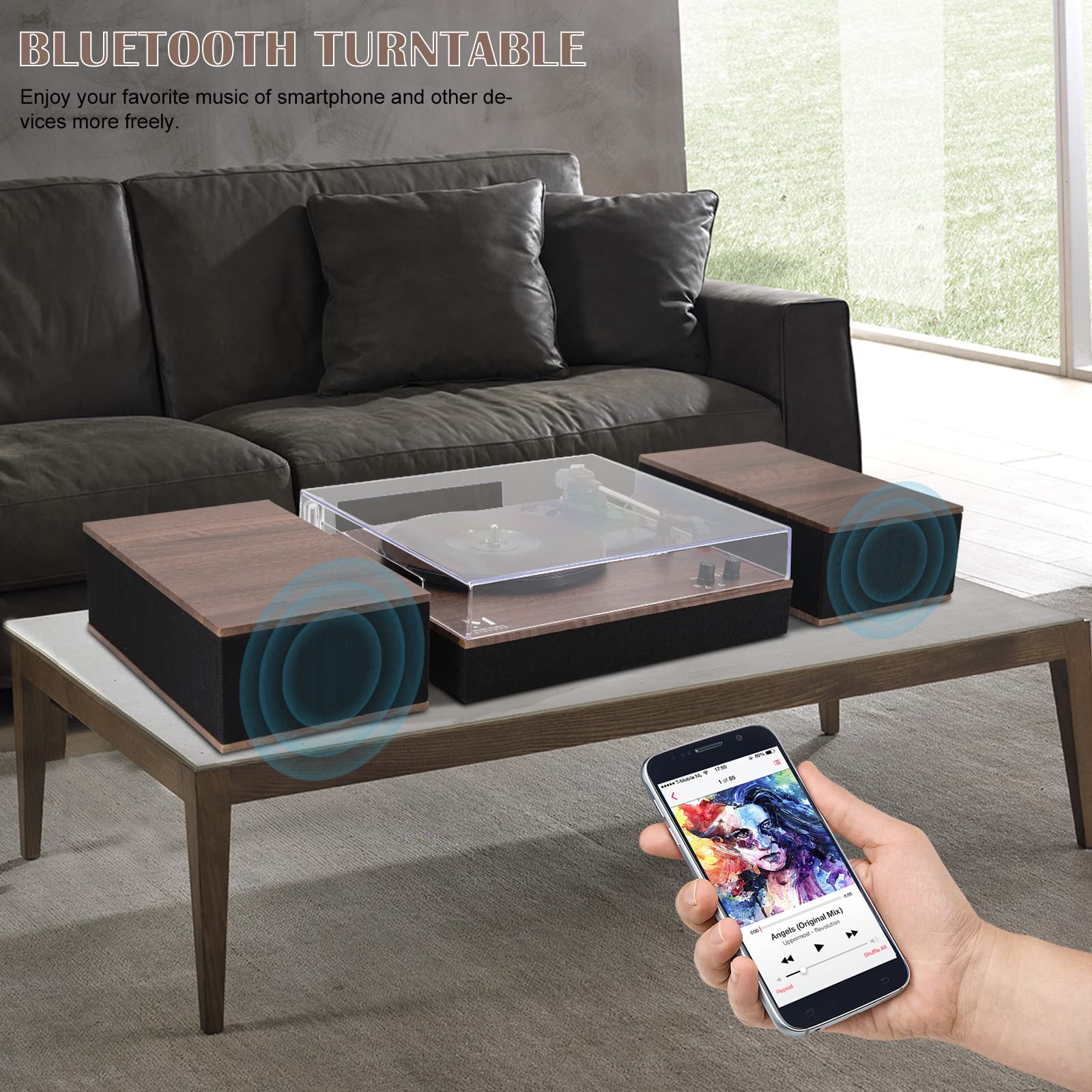 Mpk Bluetooth Record Player,Turntable Hifi System With Bookshelf Speakers, 3 Speed Belt Drive Vinyl Turntable For Vinyl Records