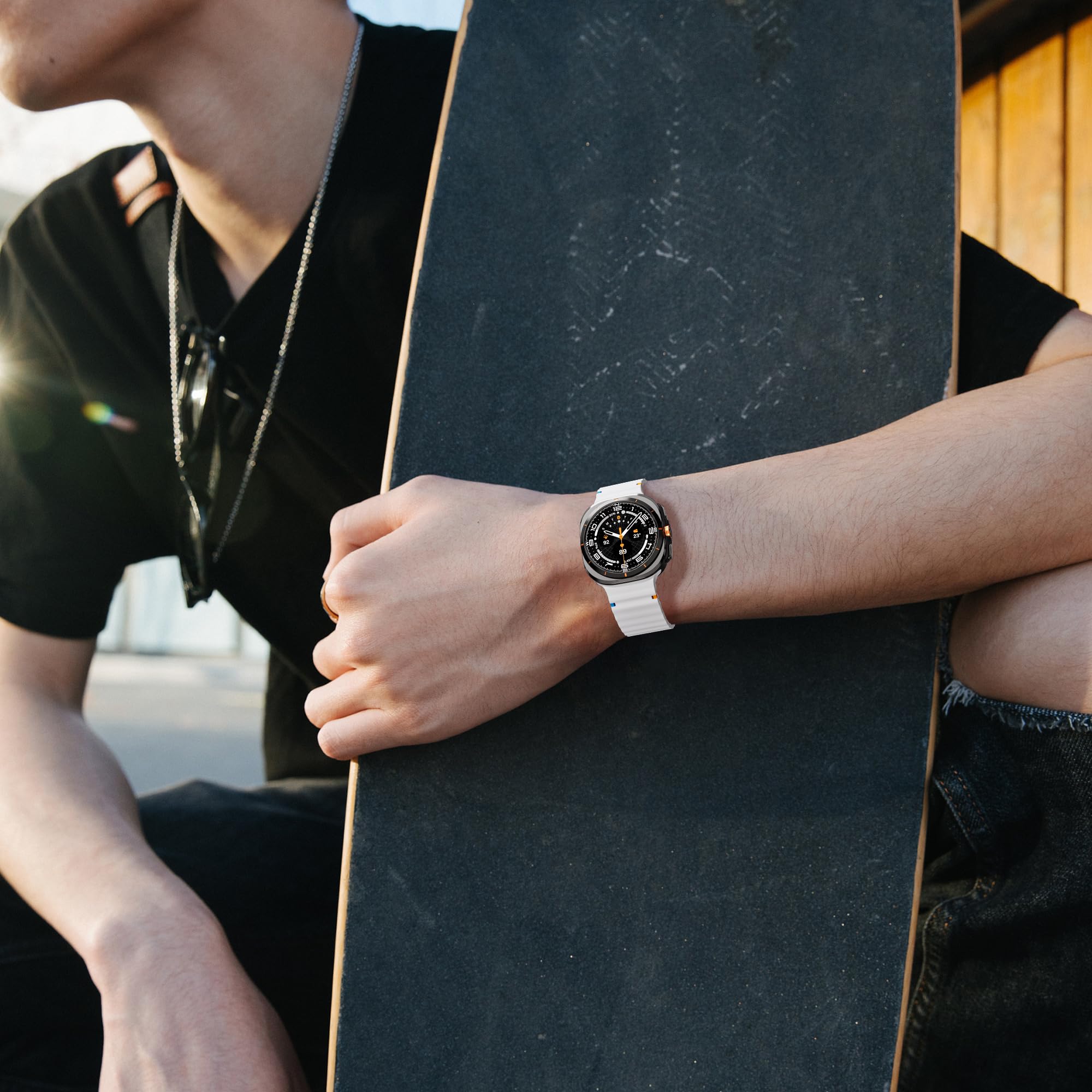 No Gap Silicone Bands Compatible With Samsung Galaxy Watch Ultra Band 47Mm,One-Click Soft Silicone Sport Adjustable Replacement