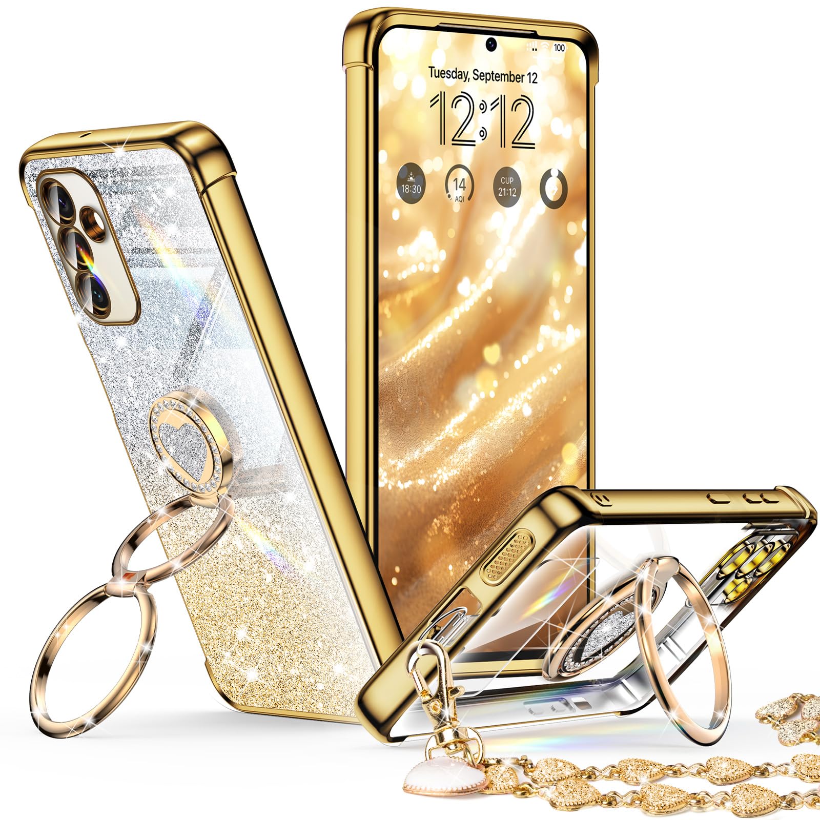 Xyz For Samsung Galaxy S24 Plus Case With Stand, Galaxy S24 Plus Case With Double Ring, Women Girls Bling Luxury Glitter Clear P