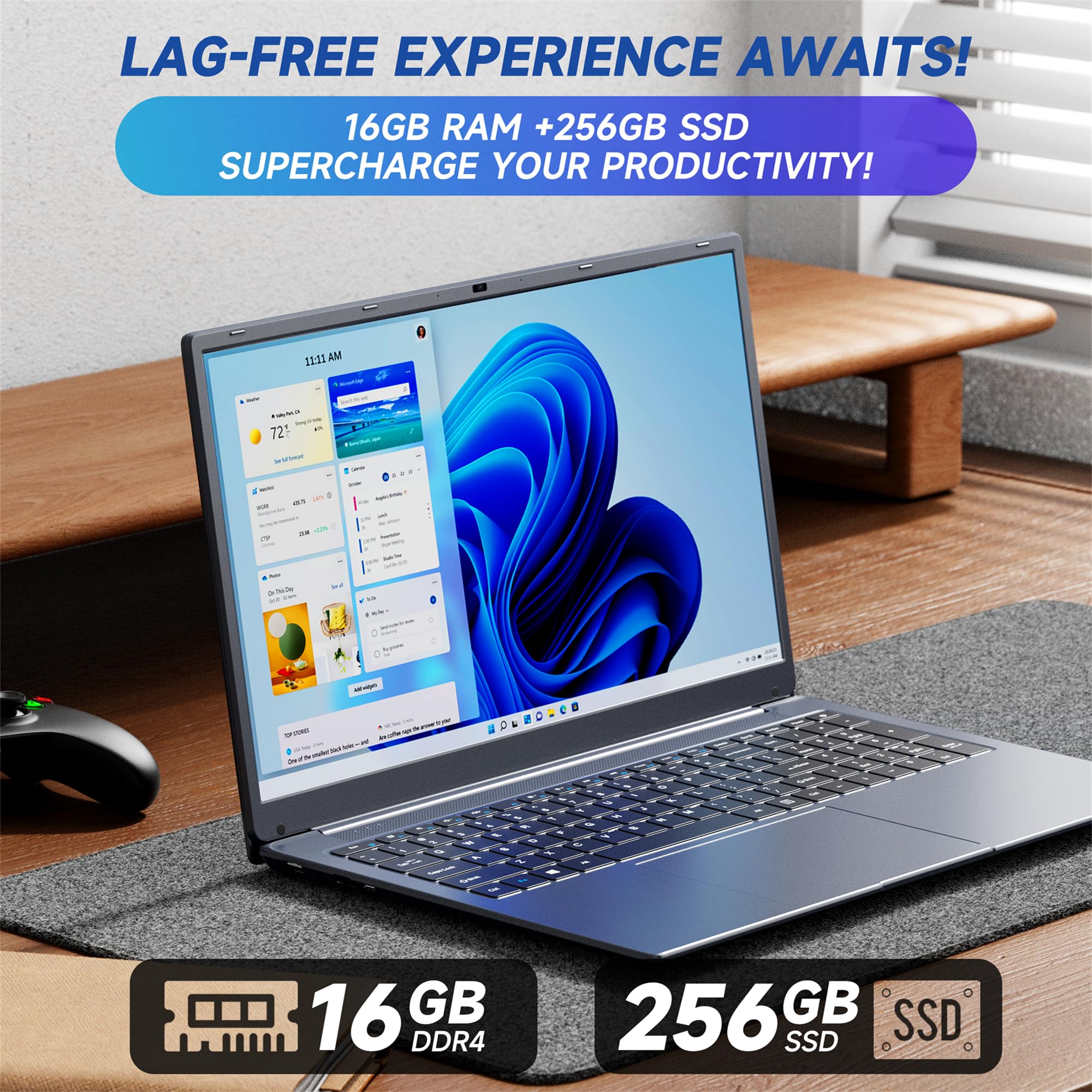 Ijkkji Laptop - Laptop Computer, 17 Inch Laptop, 16Gb Ddr4 Ram 256Gb Ssd, Intel Celeron N5095, Computers With Win 11, 1920 X 108