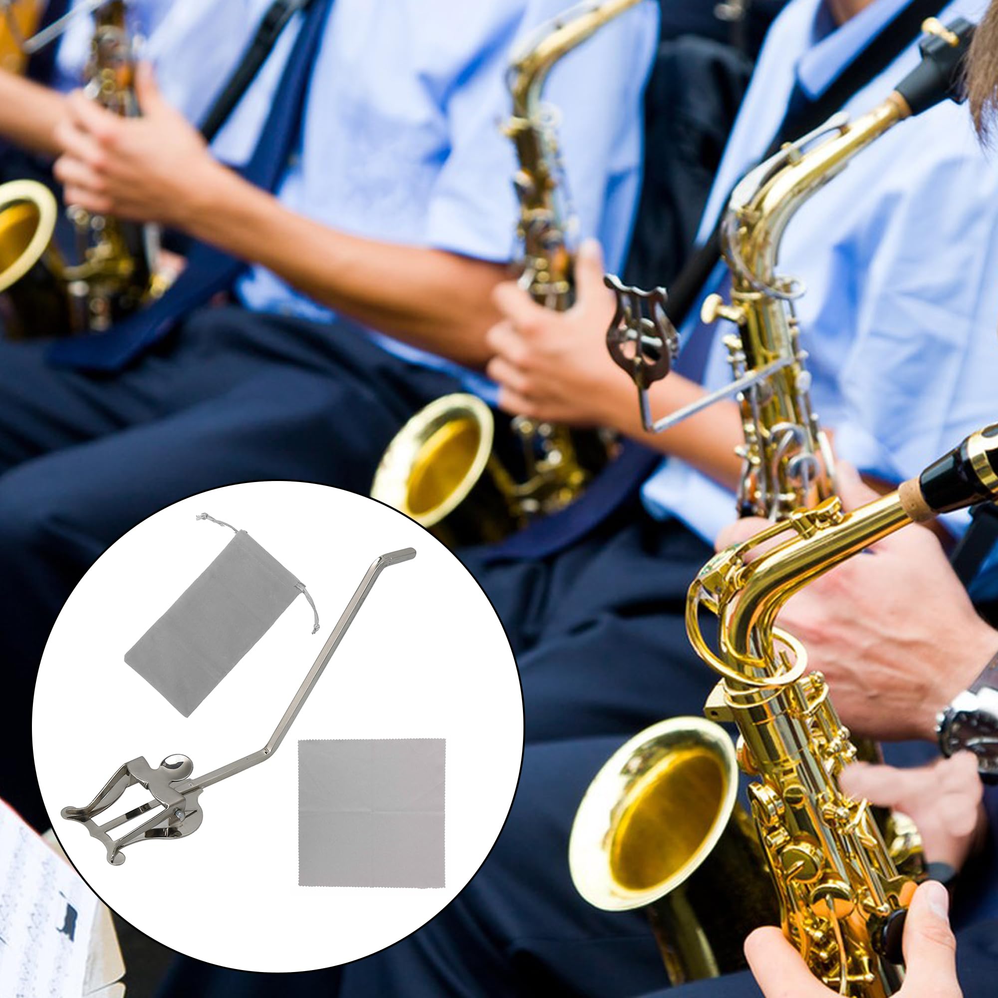 Yibuy Sax Clamp On Clip Holder Lyre For Alto Tenor Saxophone Band For Marching Clips Silver