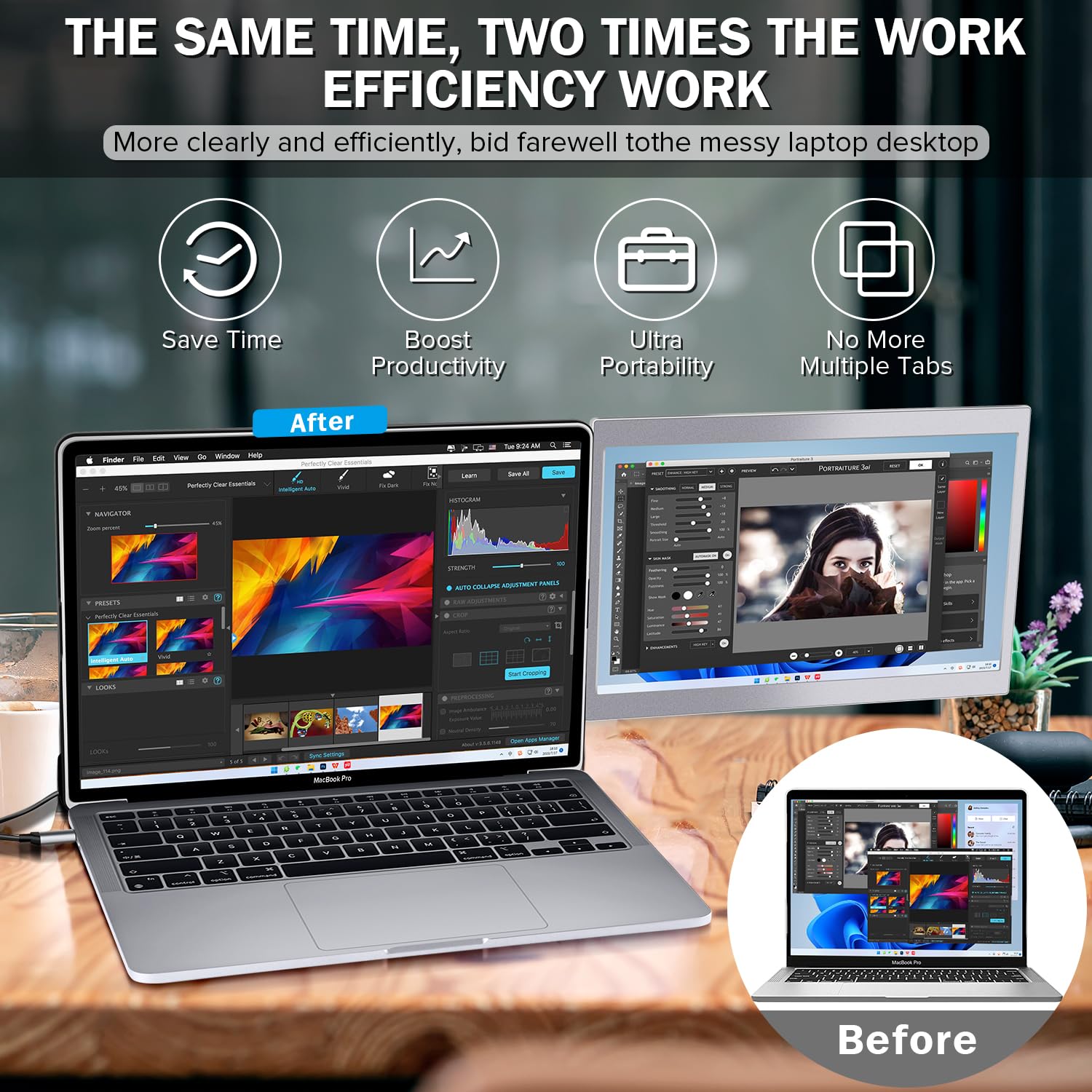 Copgain Laptop Screen Extender Monitor Triple Portable Monitor For Laptop 14 Inch 1080P Fhd Ips Laptop Monitor Extender Plug And