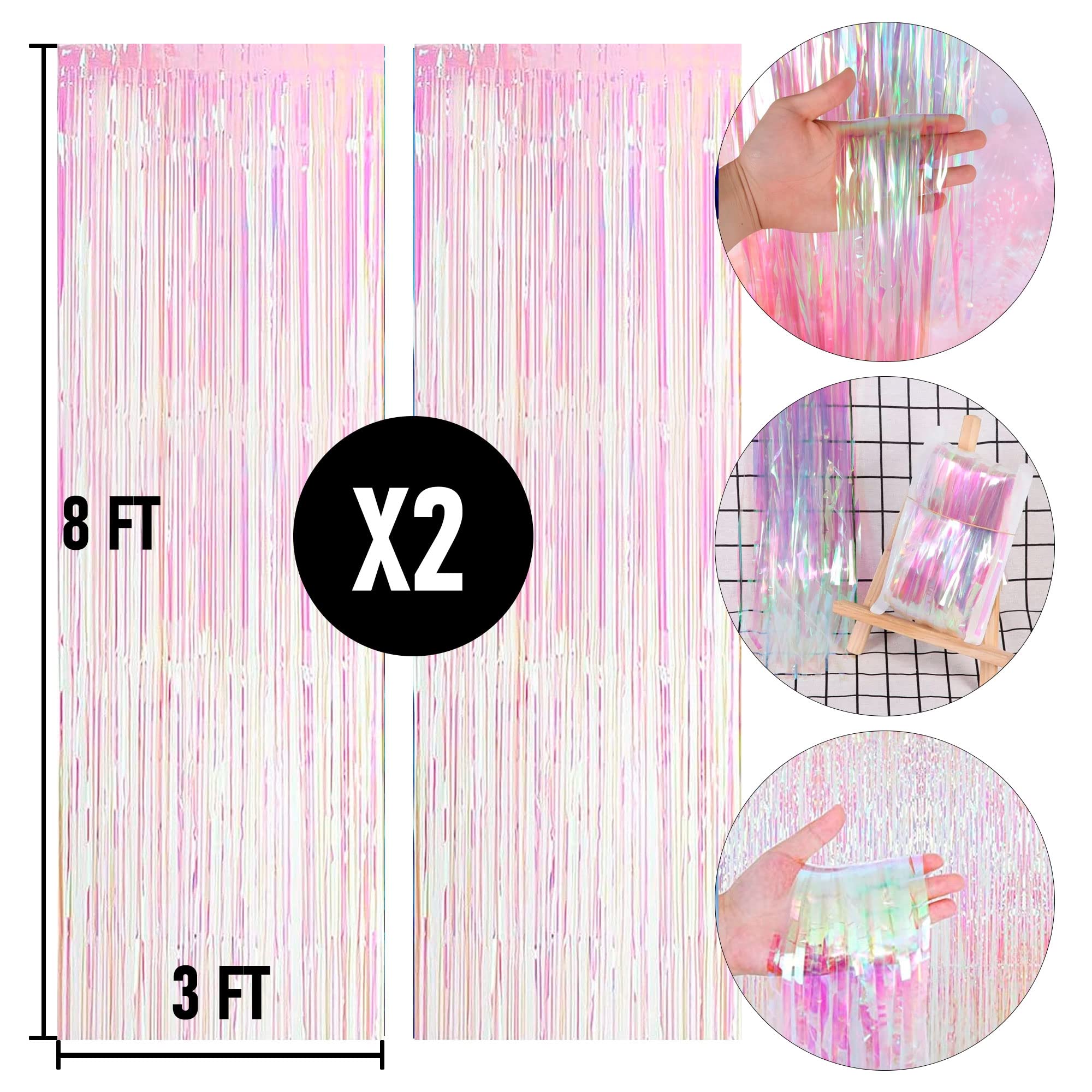 Dazzle Bright 2 Pack Backdrop Curtain, 3Ft X 8Ft Metallic Tinsel Foil Fringe Curtains Photo Booth Background For Baby Shower Par