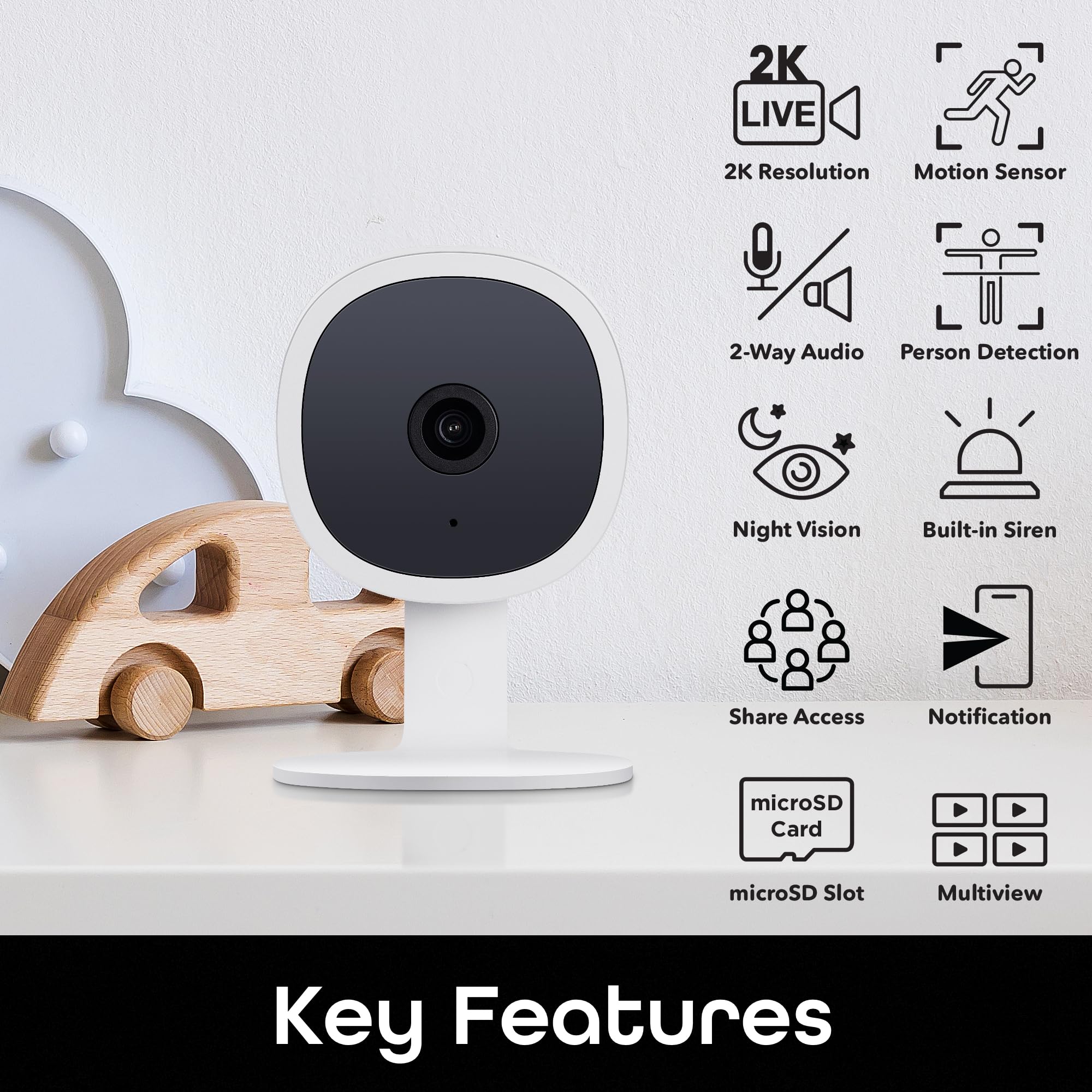 Geeni Vision 2K Quad Hd Smart Indoor Camera With Flexible Stem, Compatible With Alexa And Google Home