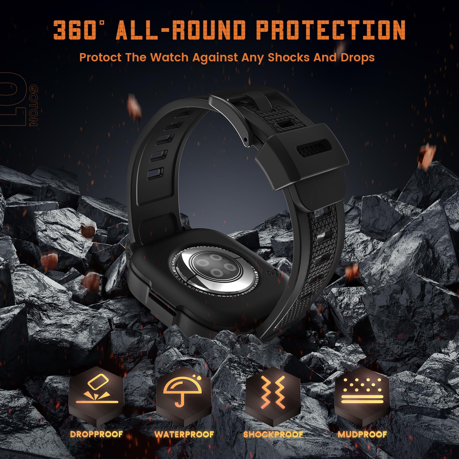 Goton 3 In 1 Waterproof Case And Band With Tempered Glass Screen Protector For Apple Watch Series 9 8 7 41Mm, Hard Pc Bumper Cov