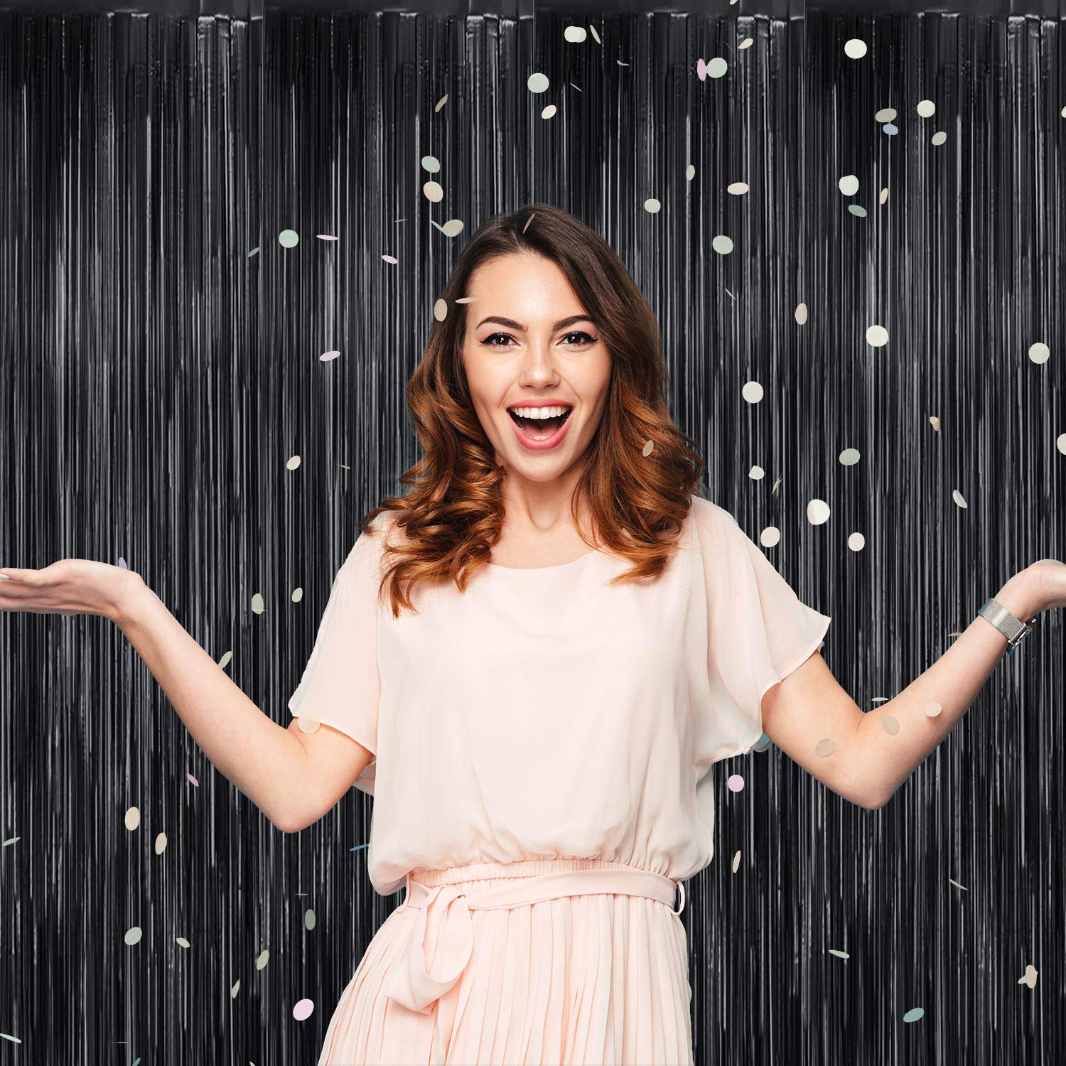 4 Pcs Foil Fringe Curtains Backdrop Metallic Tinsel Streamers Photo Booth Backdrops Door Fringe Curtains For Wedding Birthday Ha