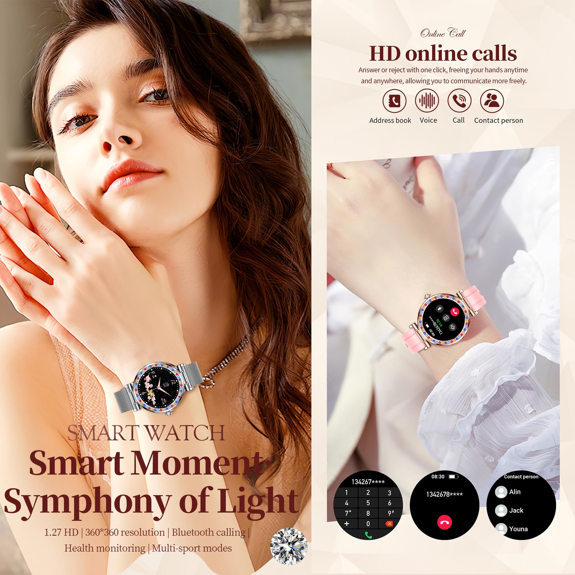 Myshun Smart Watch For Women(Answer/Make Calls), 5Atm Waterproof Fitness Watch Fitness Watch With Heart Rate/Spo2/Blood Pressure