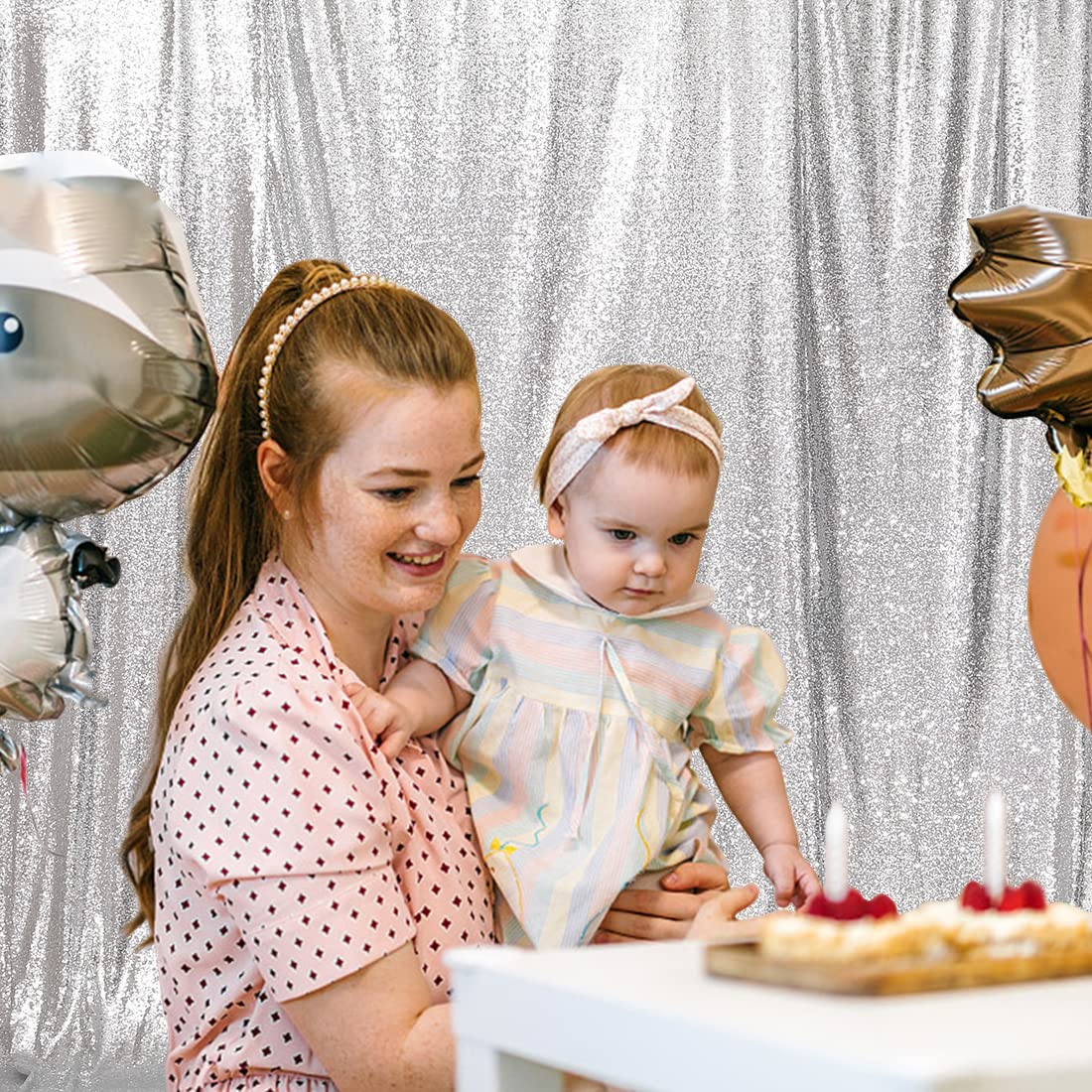 Poise3Ehome 6Ft X 6Ft Sequin Photography Backdrop Curtain For Party Decoration, Silver