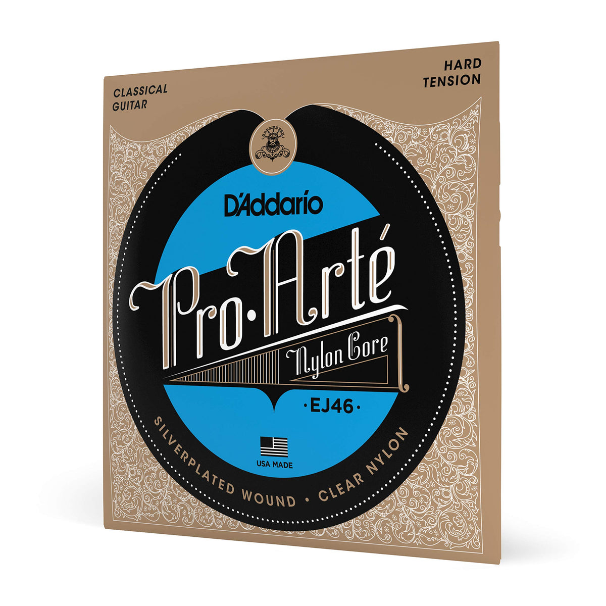 D'Addario Guitar Strings   Pro Arte Classical Guitar Strings   Ej46   Nylon Guitar Strings   Silver Plated Wound, Nylon Core   Hard Tension, 1 Pack