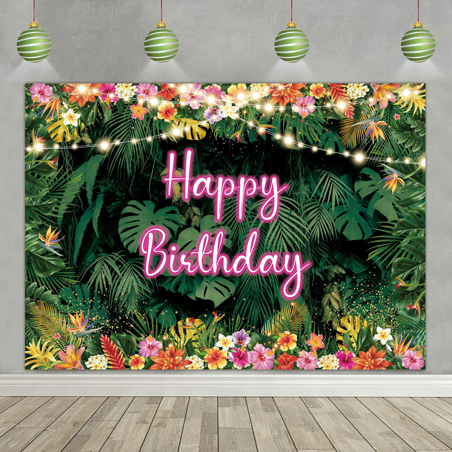 Generic Tropical Birthday Backdrop Hawaiian Palm Leaves Birthday Party Background Aloha Theme Happy Birthday Party Decorations L