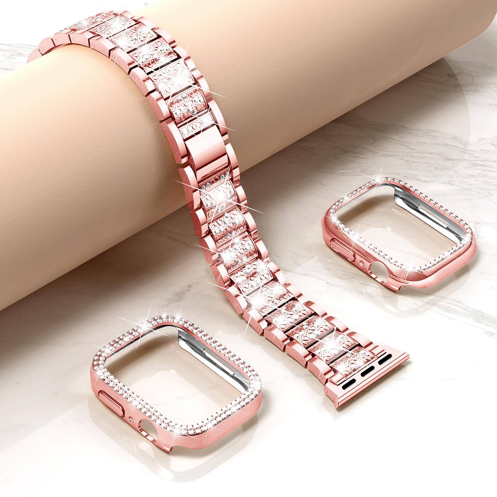 Mosonio Compatible With Apple Watch Band 44Mm With Case Women, Jewelry Replacement Metal Wristband Strap With 2 Pack Bling Pc Pr