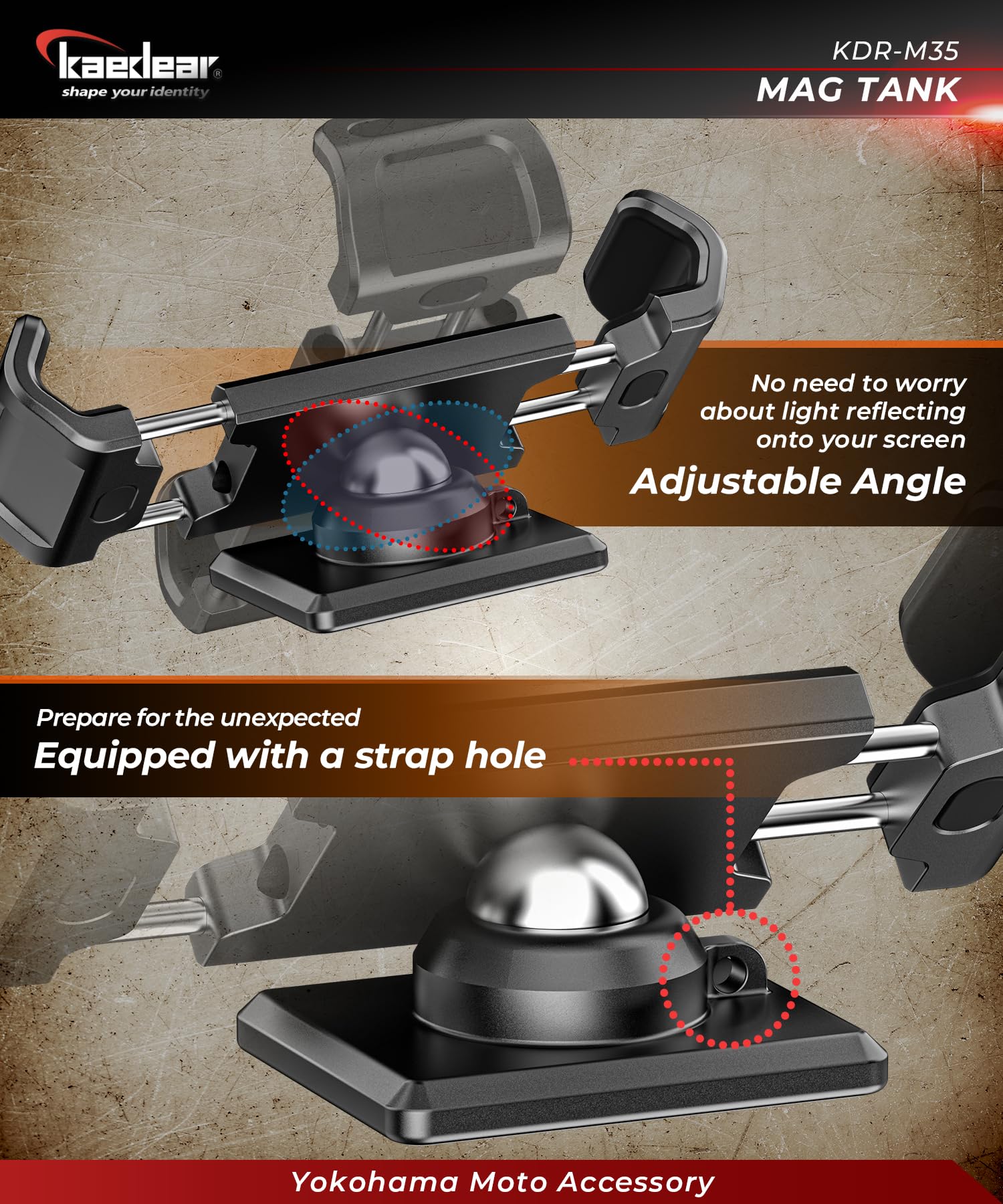 Kaedear Motorcycle Magnetic Phone Holder, Strong Neodymium Magnet, 360 Rotation, Scratch Protection, Aluminum Alloy, Mag Tank Kd