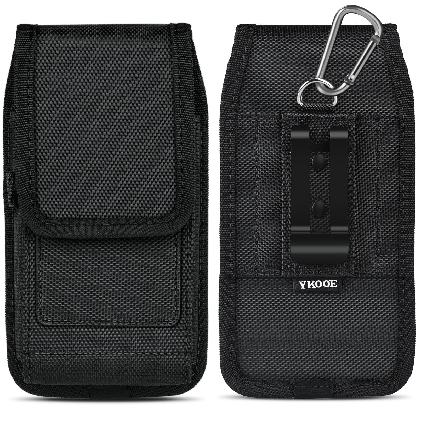 ykooe Cell Phone Holster Compatible with iPhone 16/15/14/13/12 Pro Max & Plus Models - Belt Clip and Card Holder, Black, XL