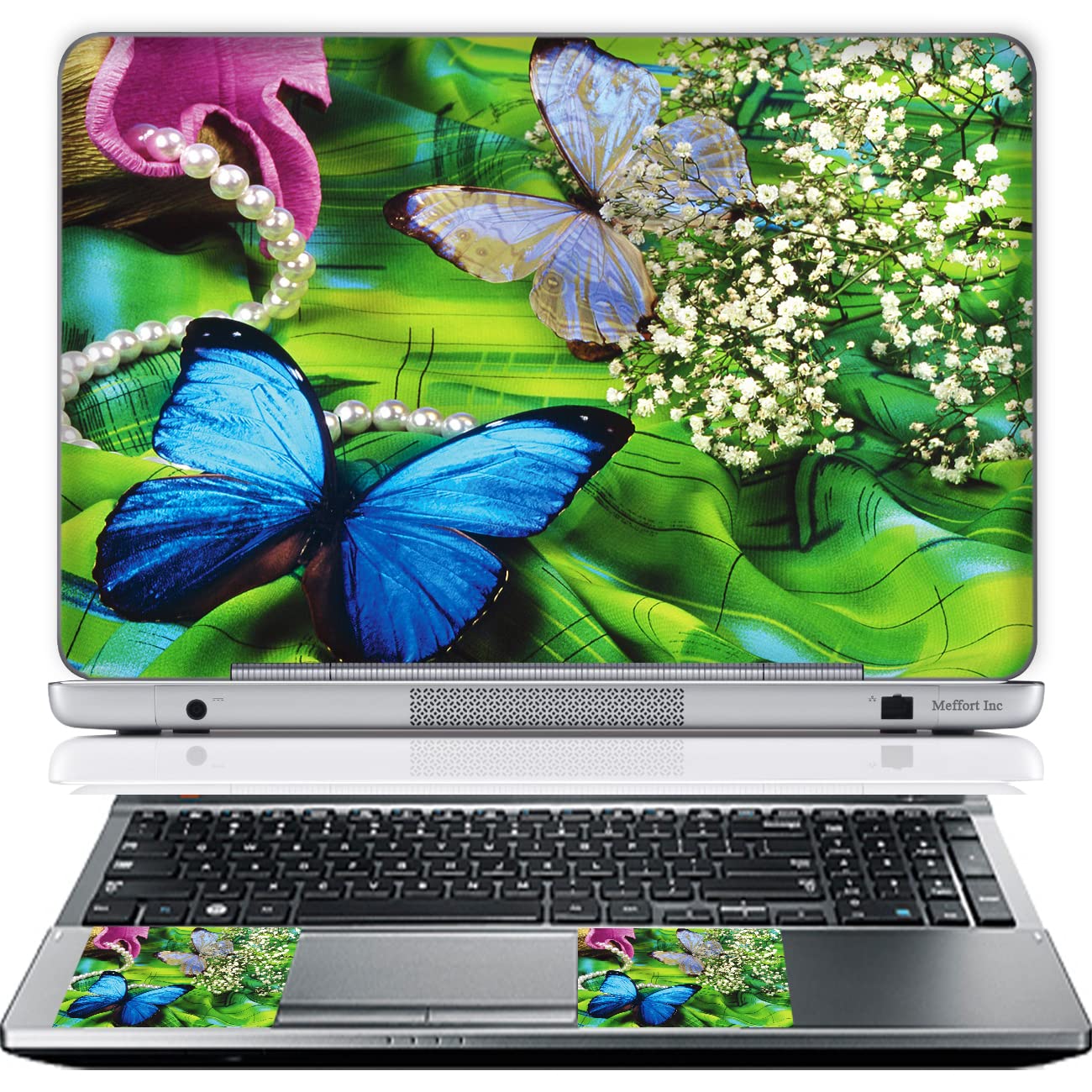 Meffort Inc Laptop Skin Sticker Cover Decorative Stickers Fits Laptop up to 15.6 Inch (Included 2 Wrist Pads) - Green Blue Butte