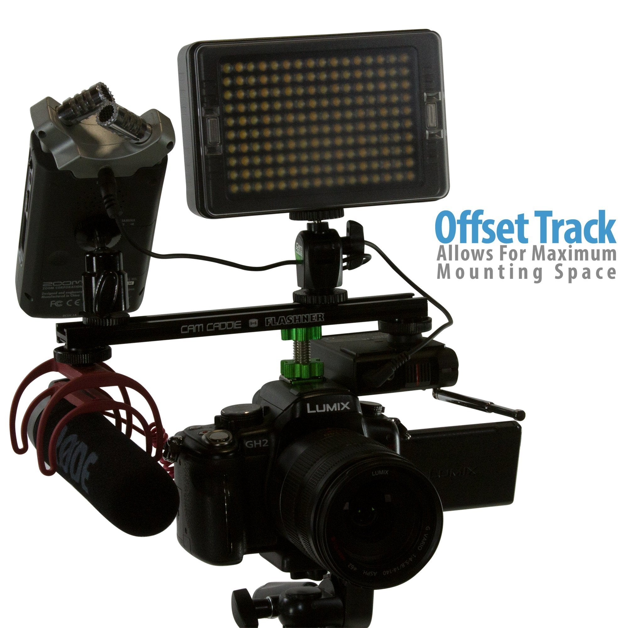 8 Inch Cold Shoe Extension Bracket   Dual Sided Camera Flash Mount With D Flashner Adapter By Cam Caddie   Black / Green