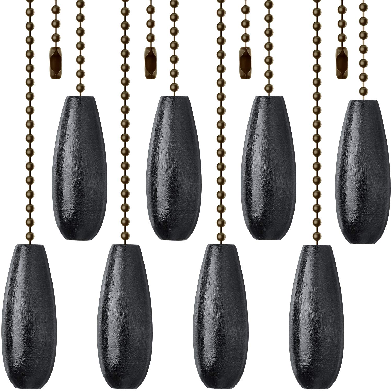 8 Pieces Ceiling Fan Pull Chains Extender Wooden Pendant Pull Chain Extension for Ceiling Light Lamp Fan(Black)