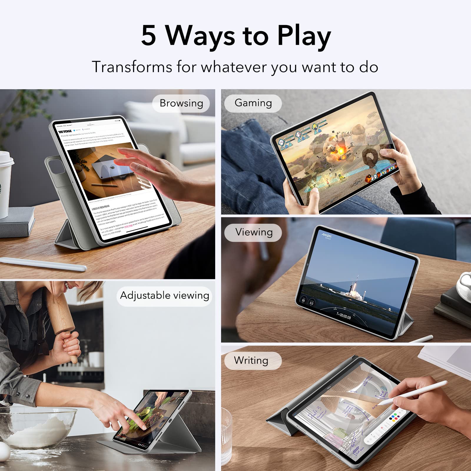 Esr For Ipad Pro 11 Inch Case (2022/2021/2020/2018, 4Th/3Rd/2Nd/1St Generation) With Pencil Holder, Removable Magnetic Cover, Vertical Stand, Rebound 360 Series, Grey